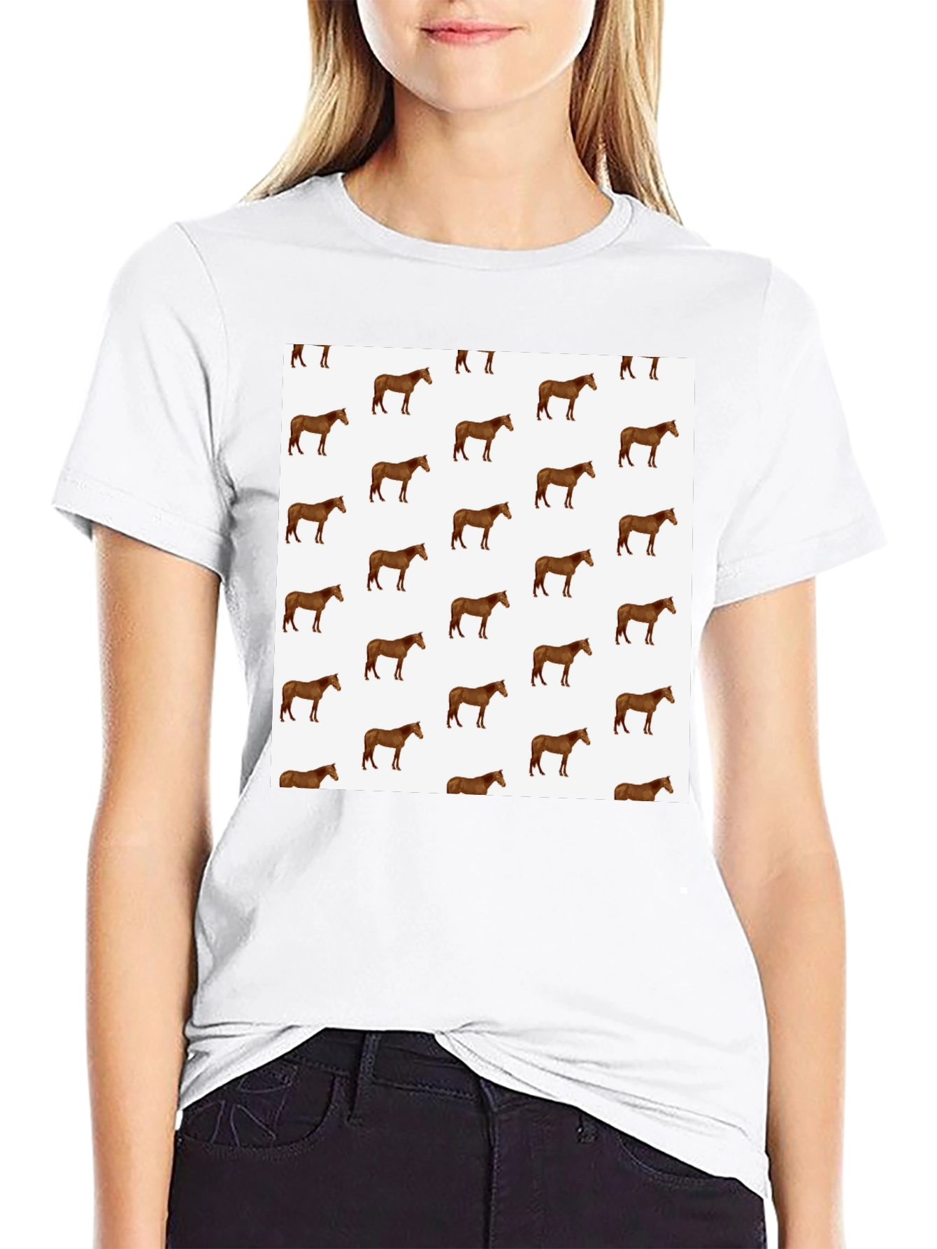 Horse Print Black T-Shirt: Stylish Animal Pattern Tee
