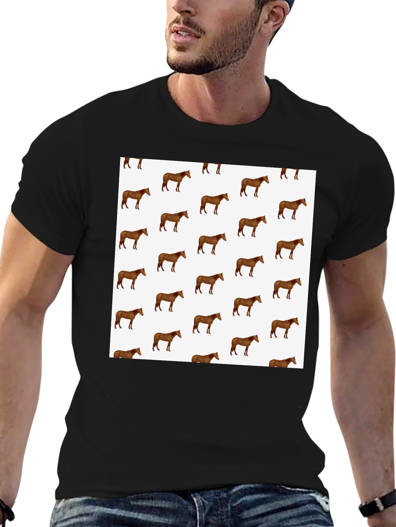 Horse Print Black T-Shirt: Stylish Animal Pattern Tee