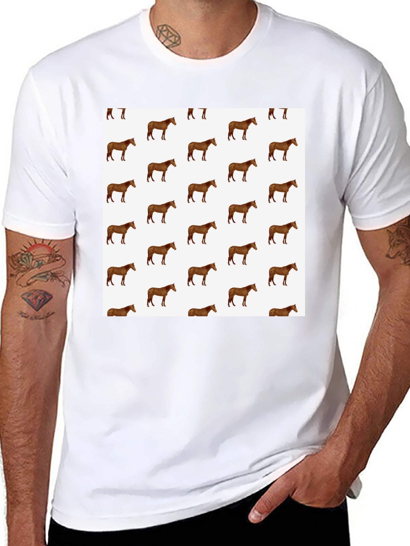 Horse Print Black T-Shirt: Stylish Animal Pattern Tee