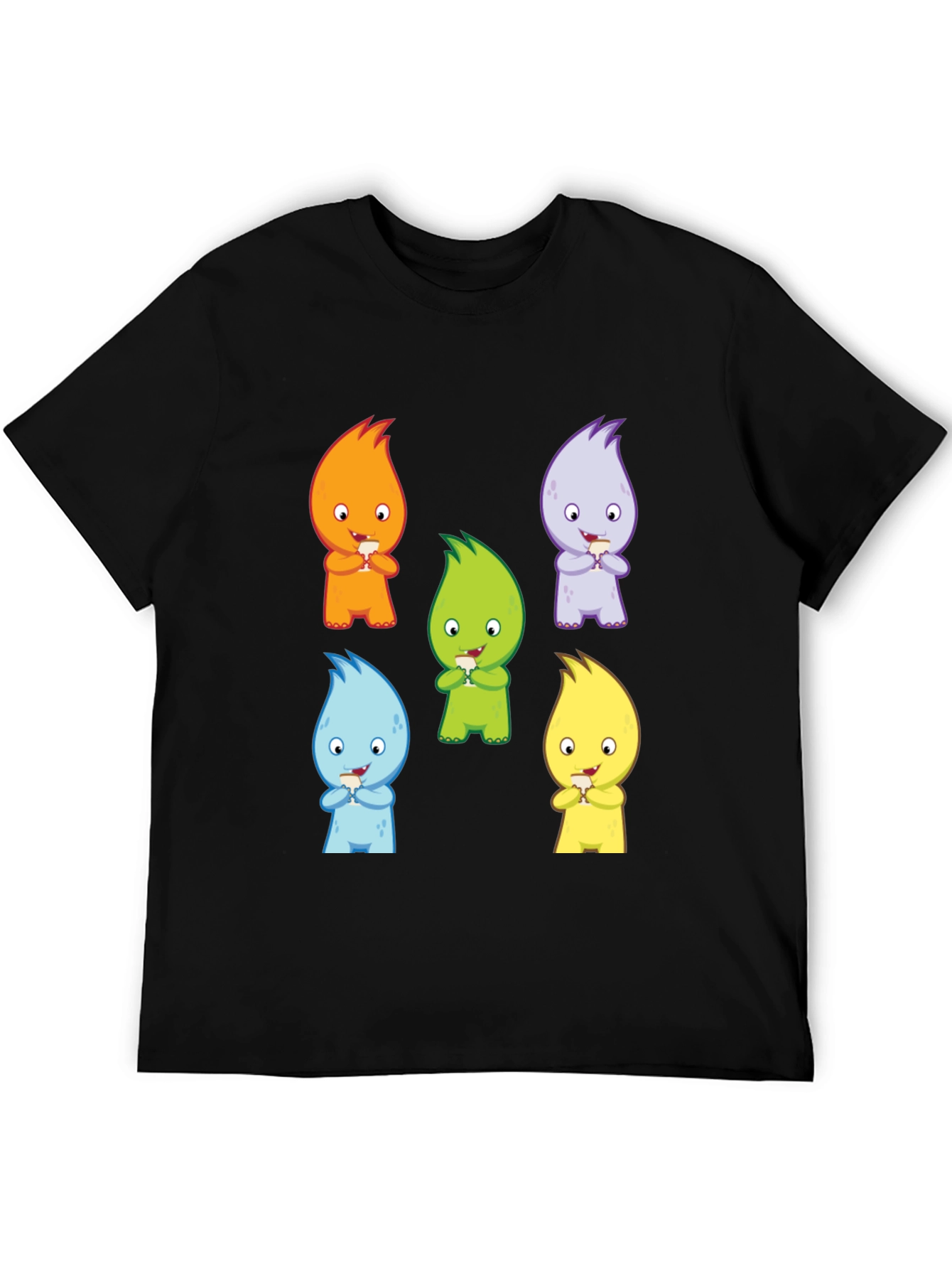 Cute Monster Graphic Print Black T-Shirt