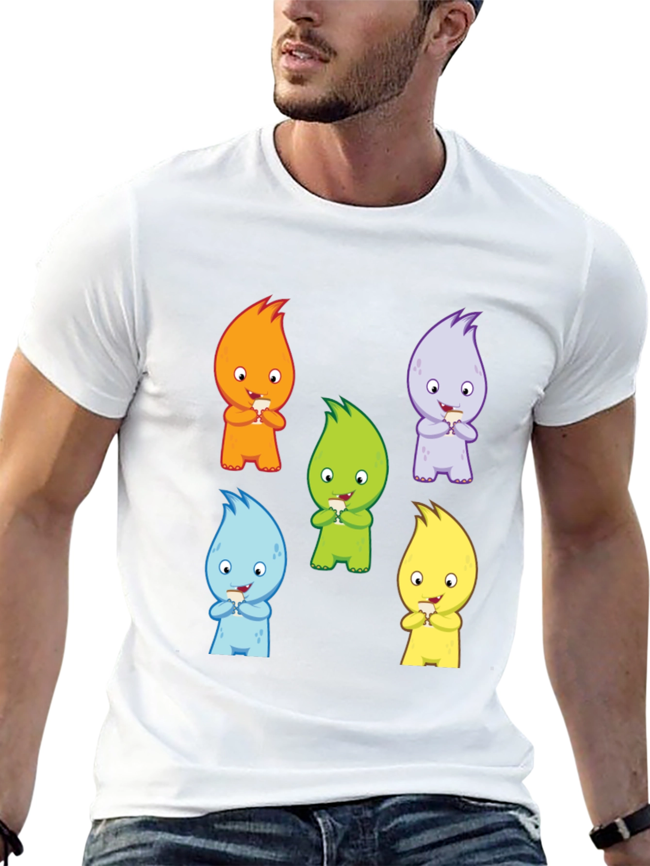 Cute Monster Graphic Print Black T-Shirt