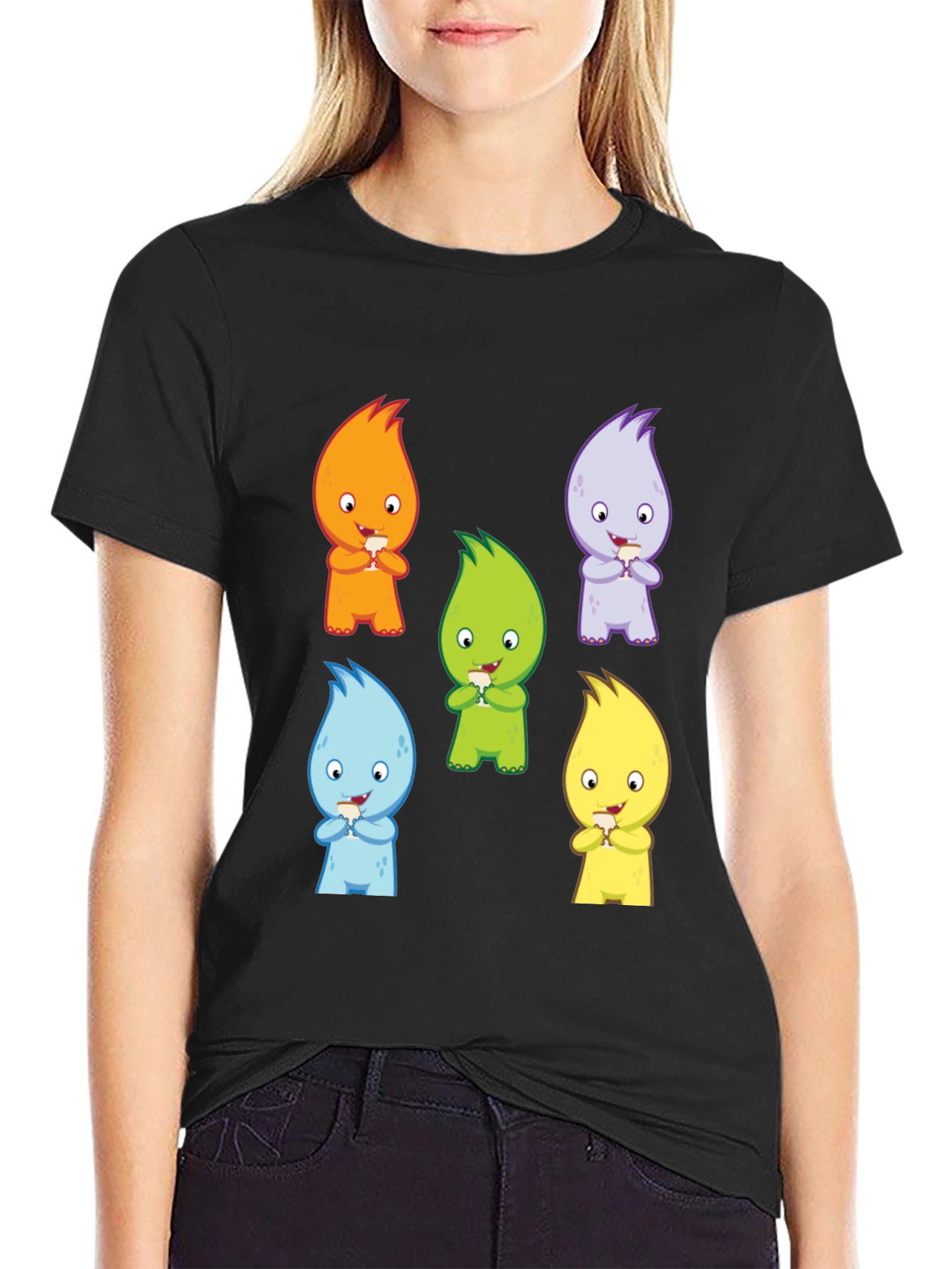 Cute Monster Graphic Print Black T-Shirt
