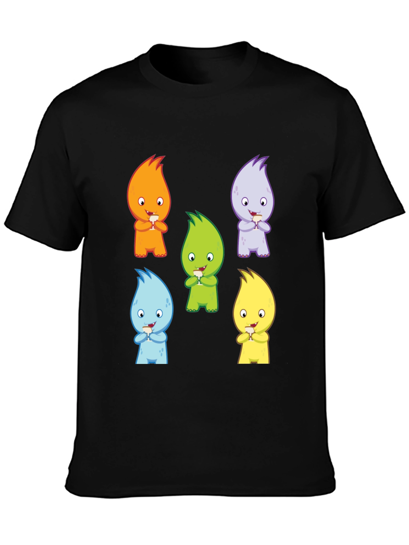 Cute Monster Graphic Print Black T-Shirt