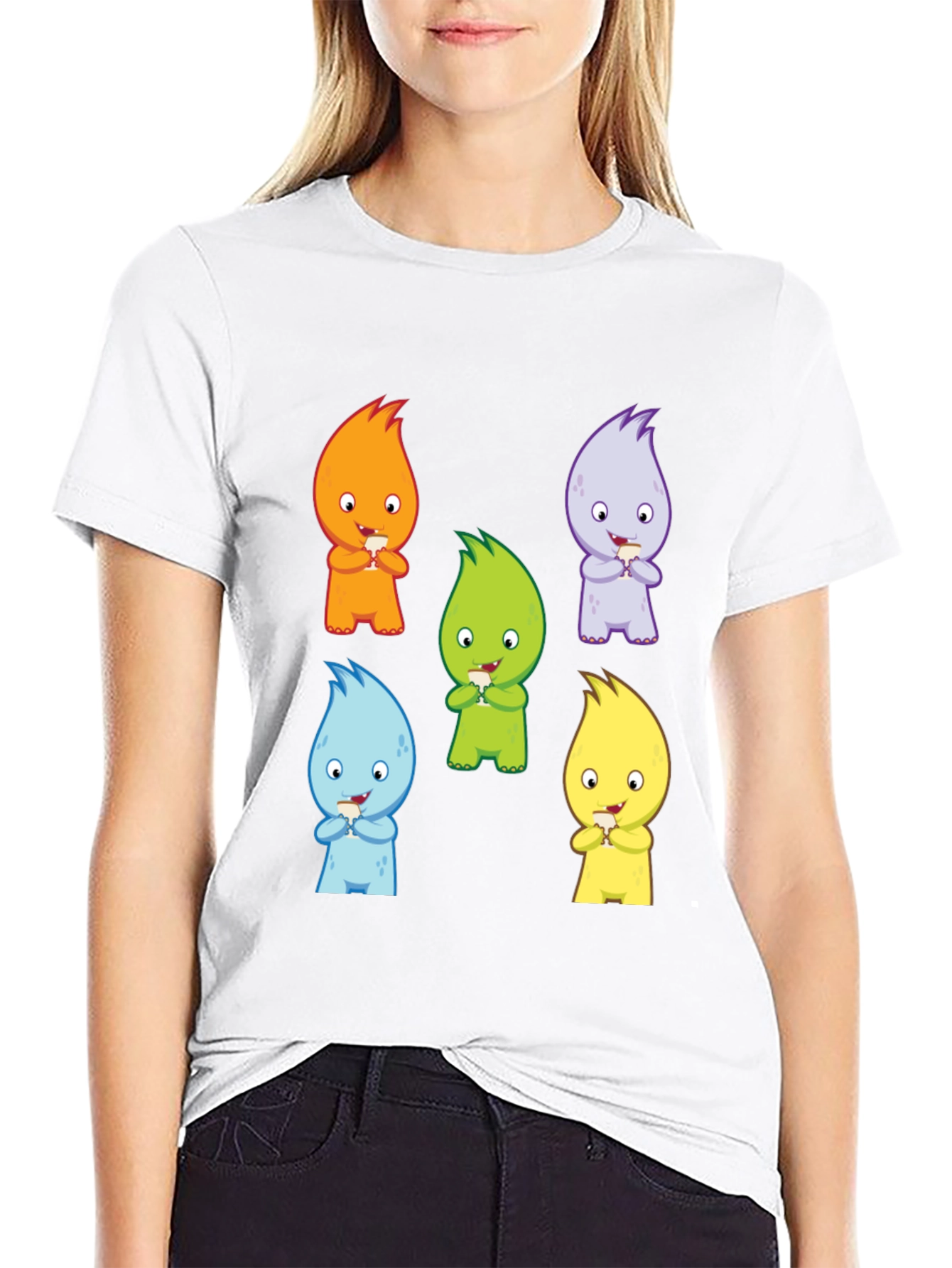 Cute Monster Graphic Print Black T-Shirt