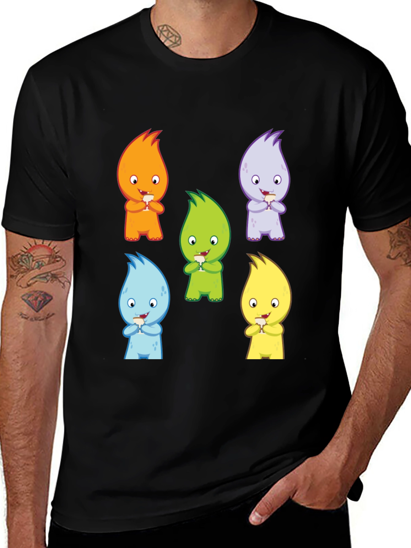 Cute Monster Graphic Print Black T-Shirt