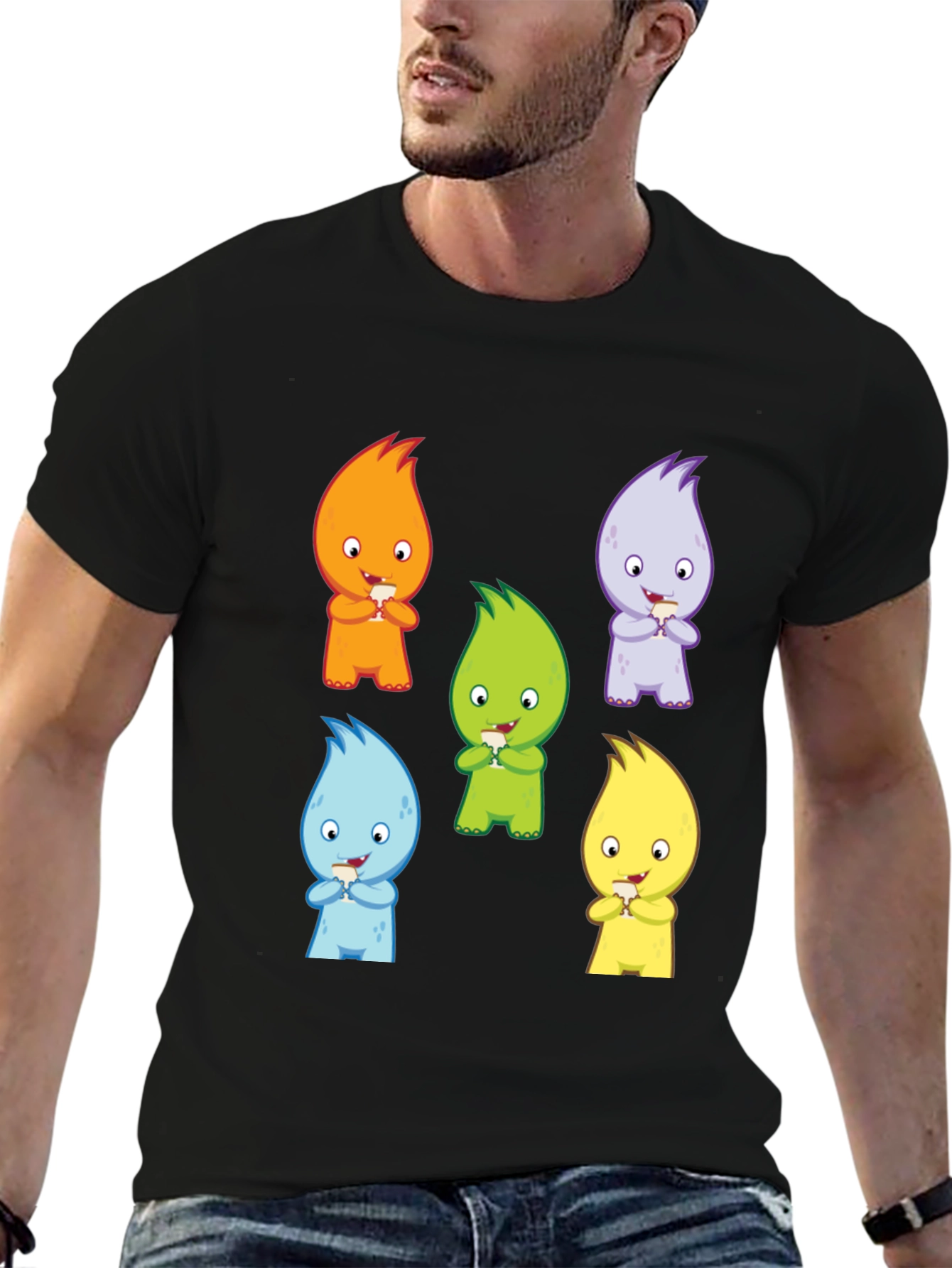 Cute Monster Graphic Print Black T-Shirt