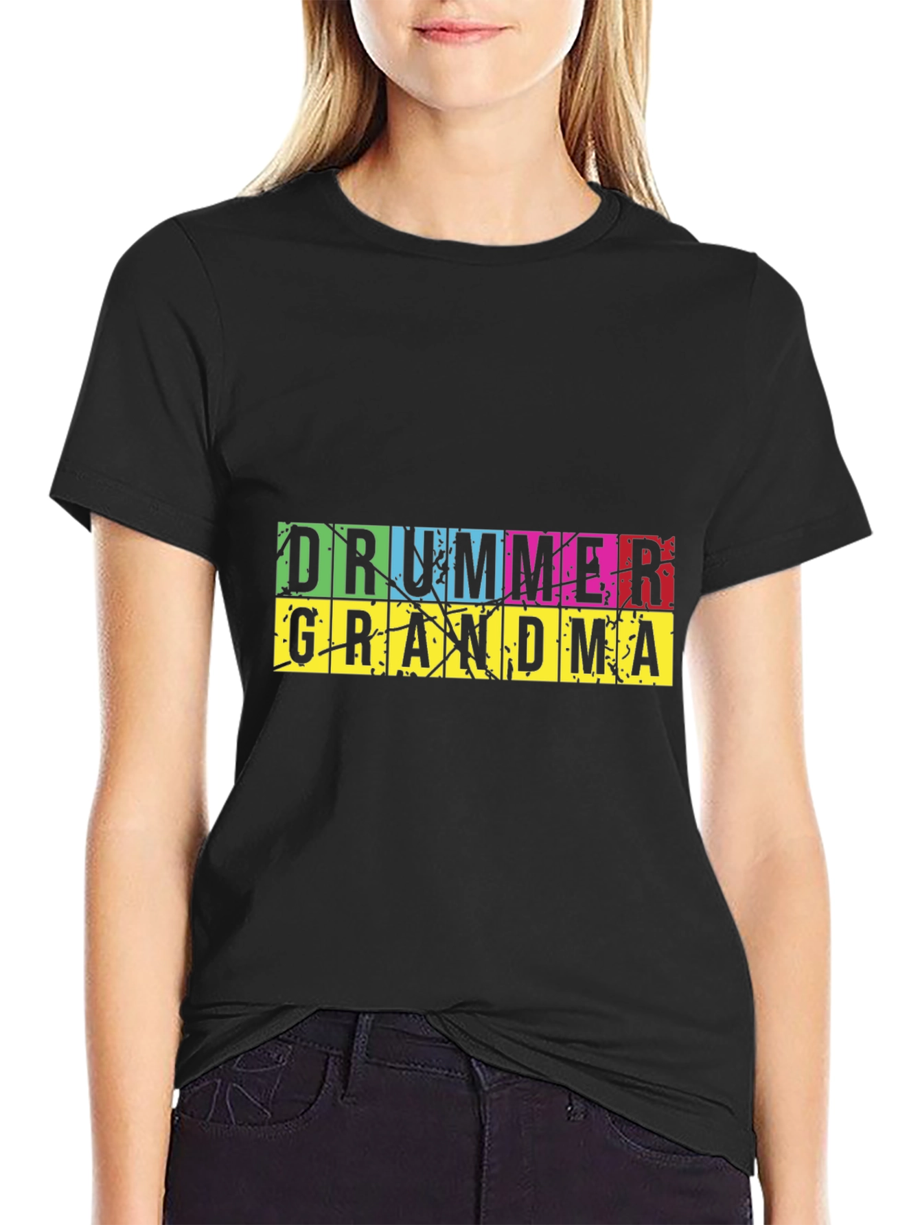 Drummer Grandma Graphic T-Shirt - Black