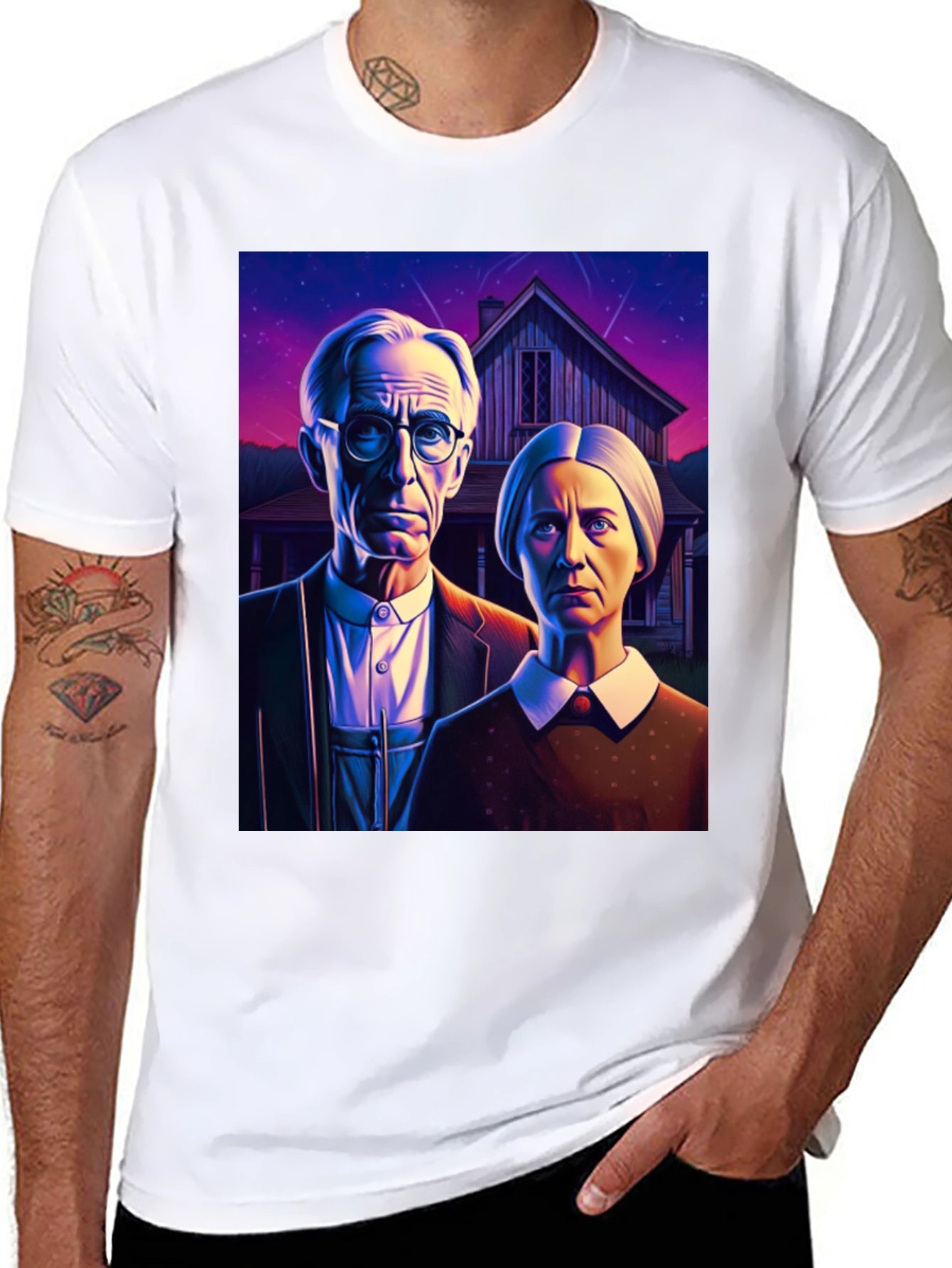 American Gothic Parody T-Shirt - Unique Art Tee