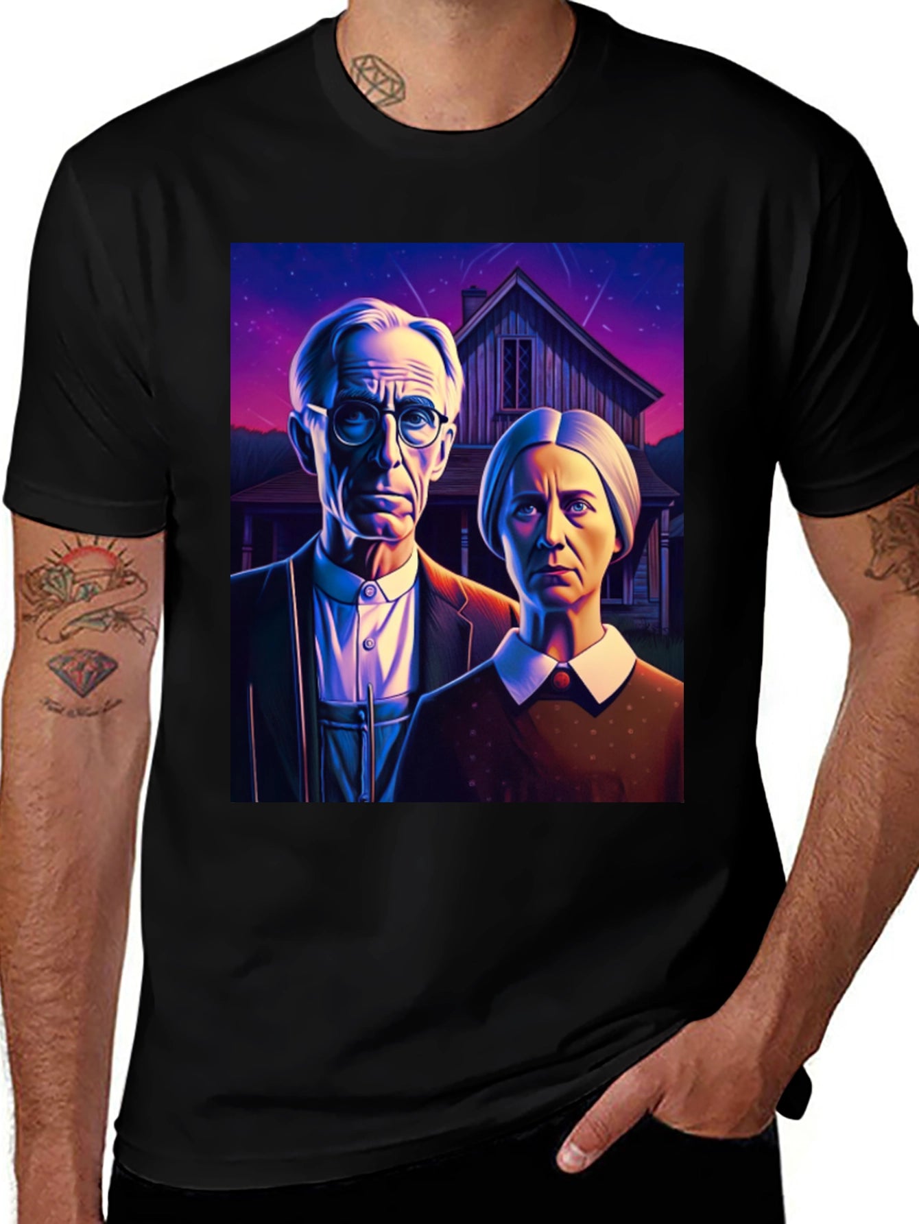 American Gothic Parody T-Shirt - Unique Art Tee