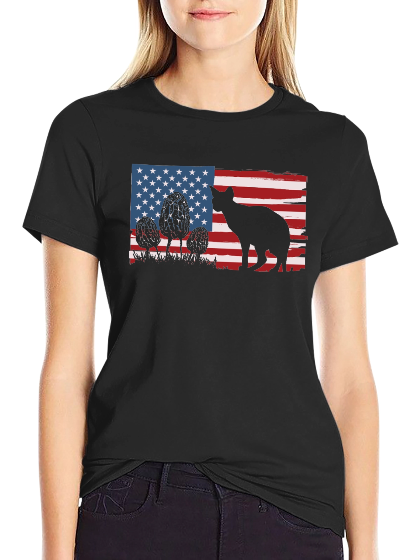 American Flag Cat Silhouette T-Shirt