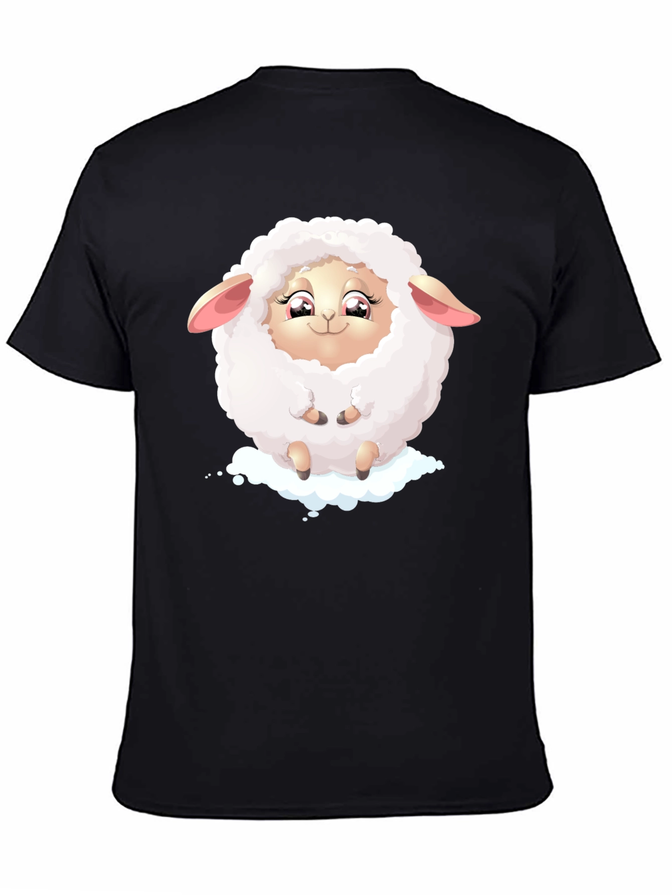 Cute Sheep Graphic Tee - Black Cotton Blend