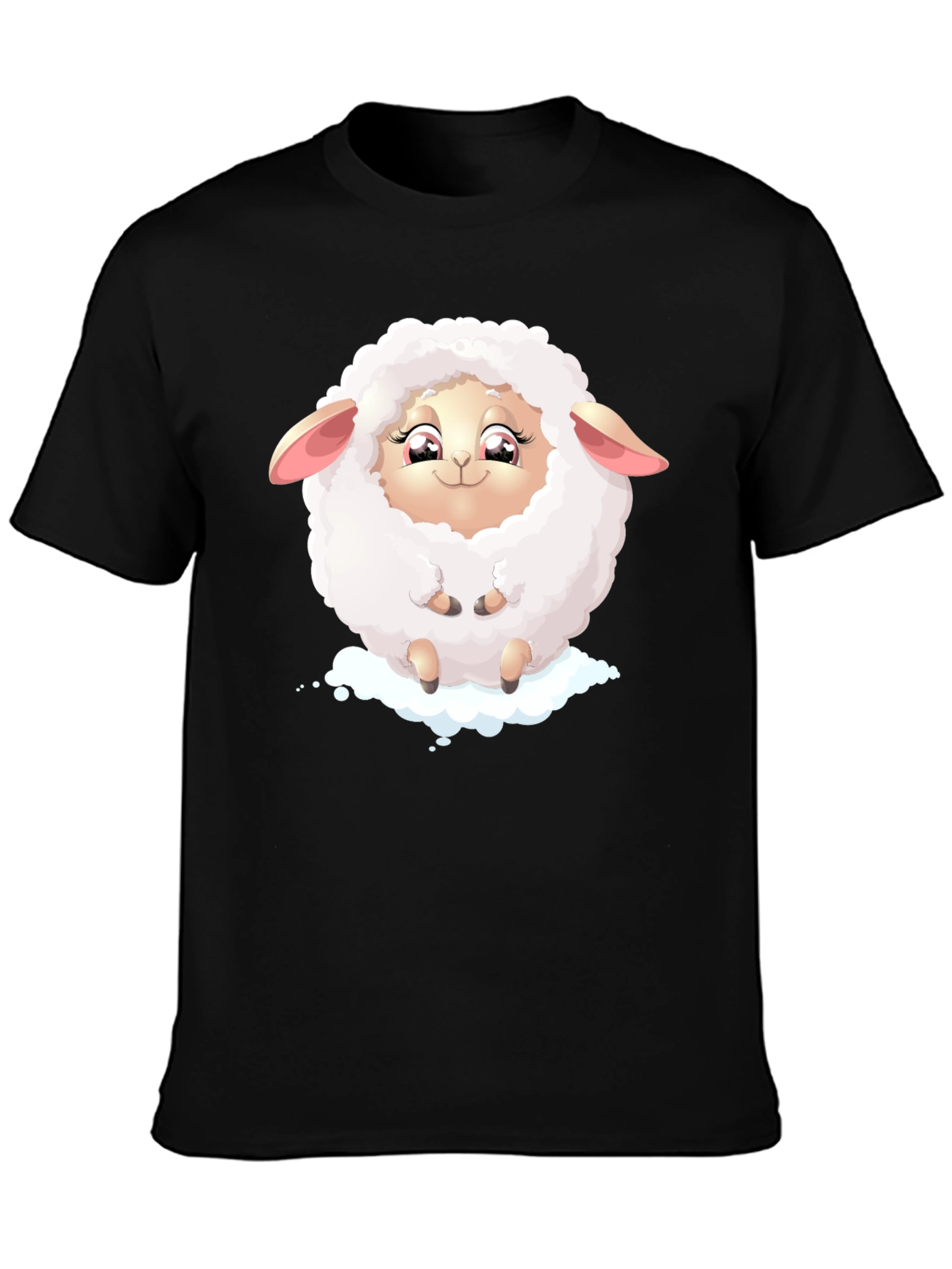 Cute Sheep Graphic Tee - Black Cotton Blend