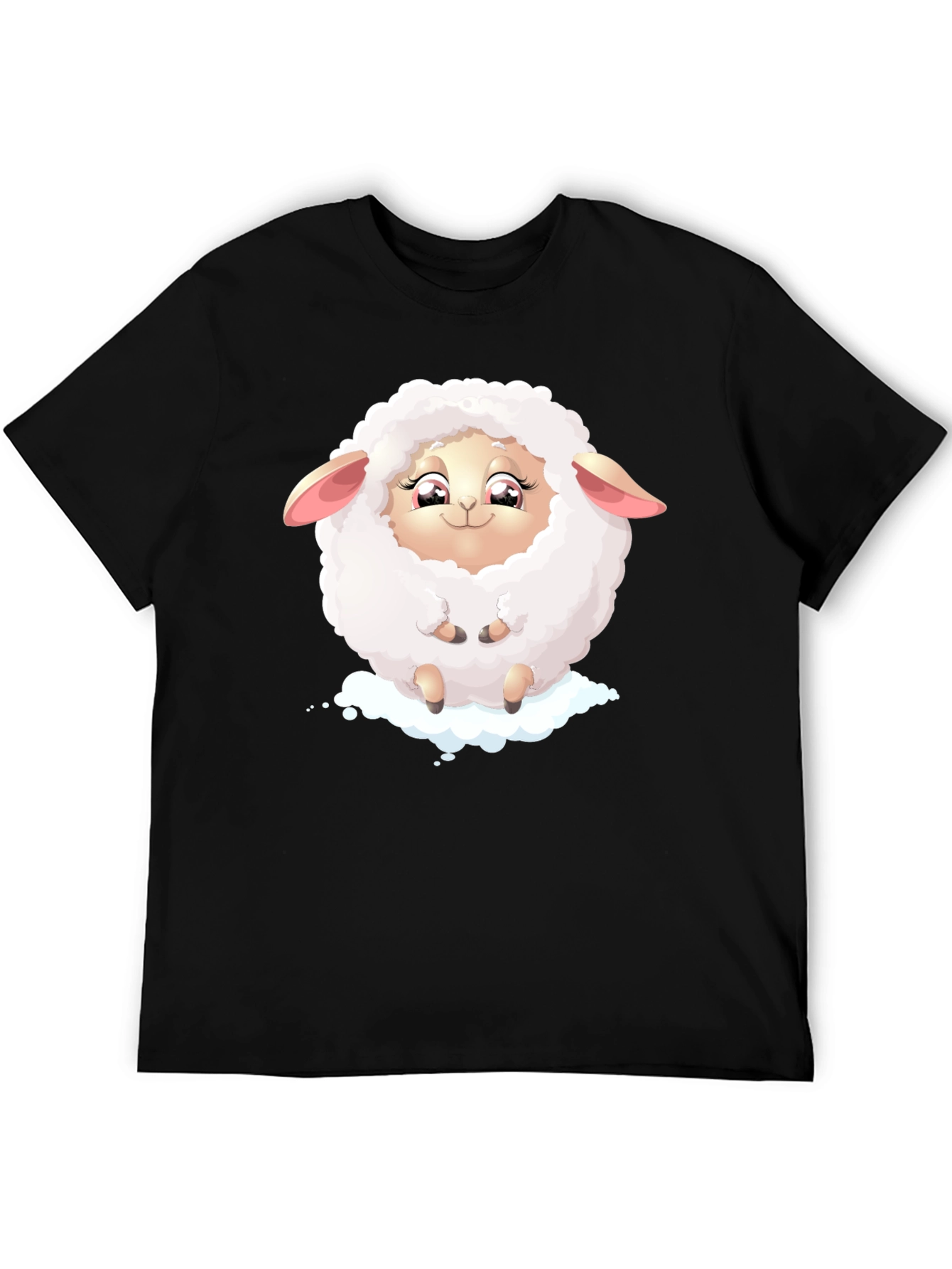Cute Sheep Graphic Tee - Black Cotton Blend