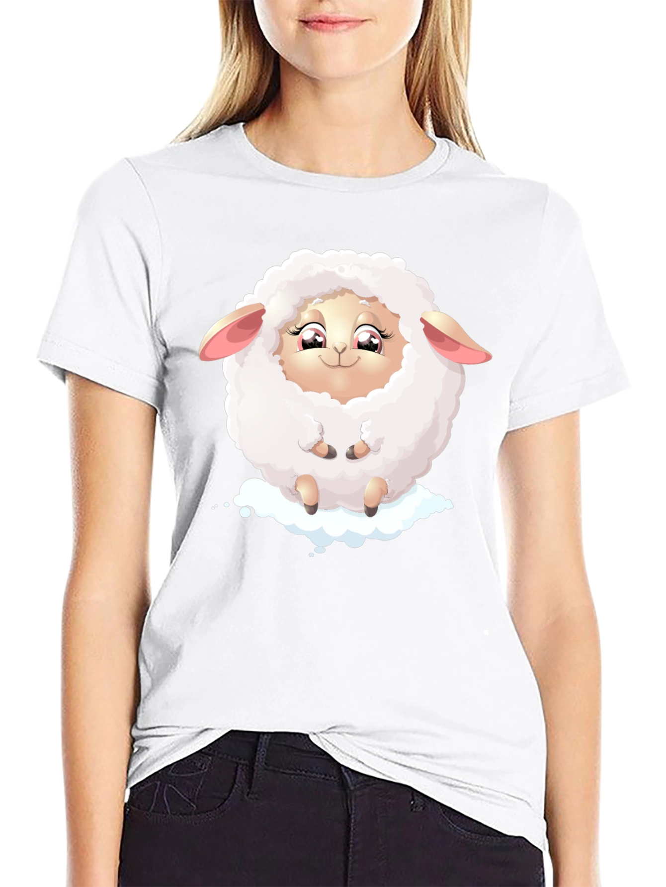 Cute Sheep Graphic Tee - Black Cotton Blend