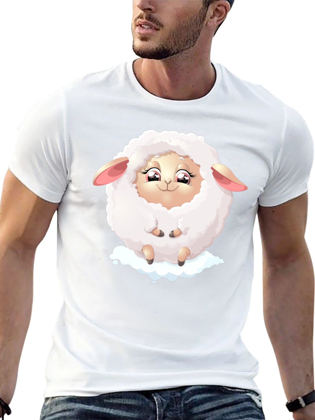 Cute Sheep Graphic Tee - Black Cotton Blend
