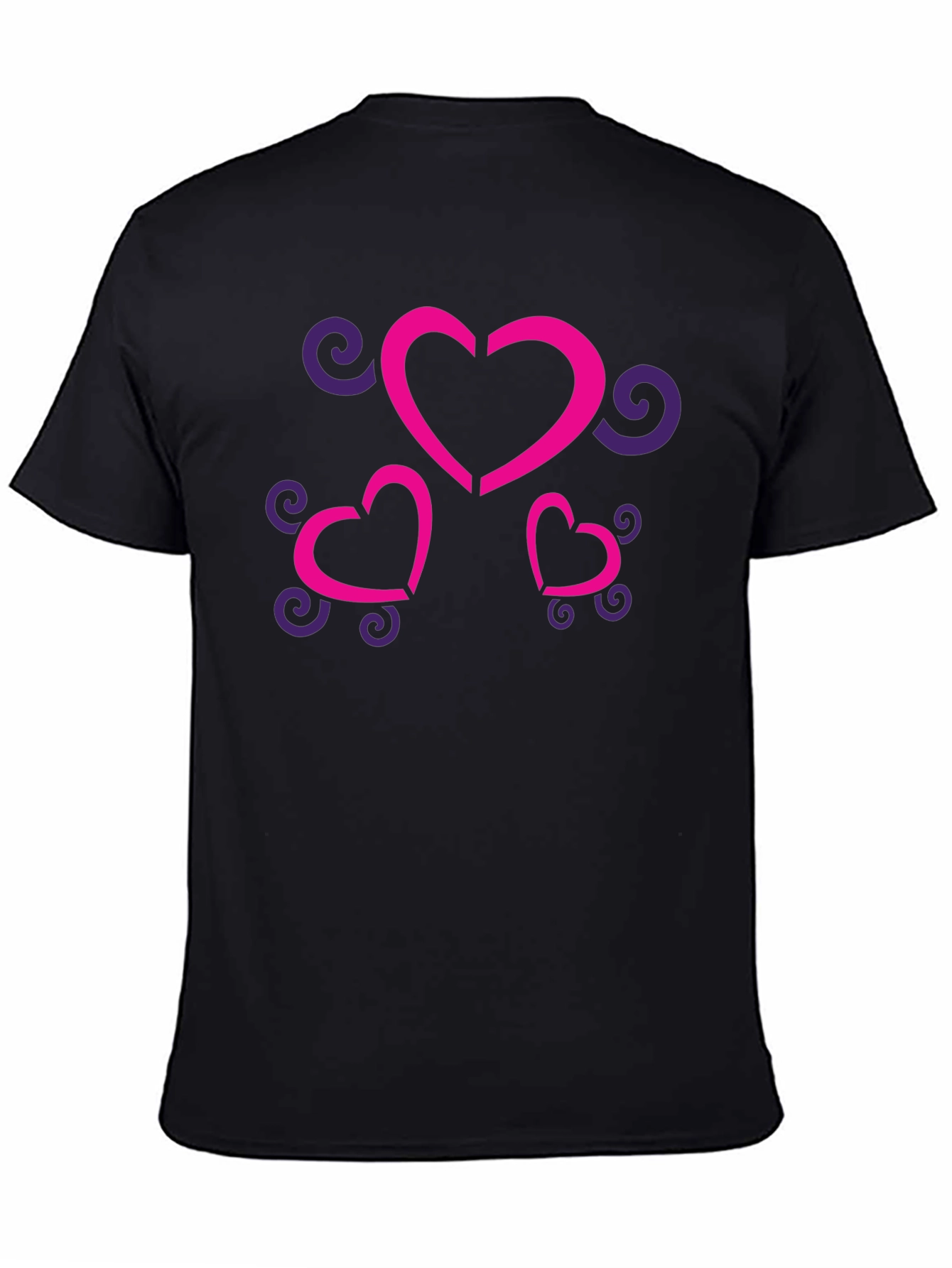 Stylish Black T-Shirt with Heart and Swirl Design