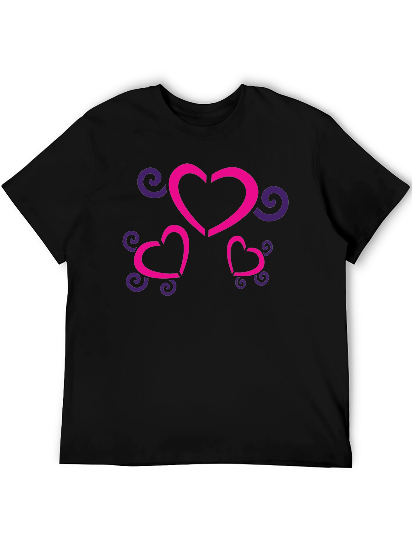 Stylish Black T-Shirt with Heart and Swirl Design