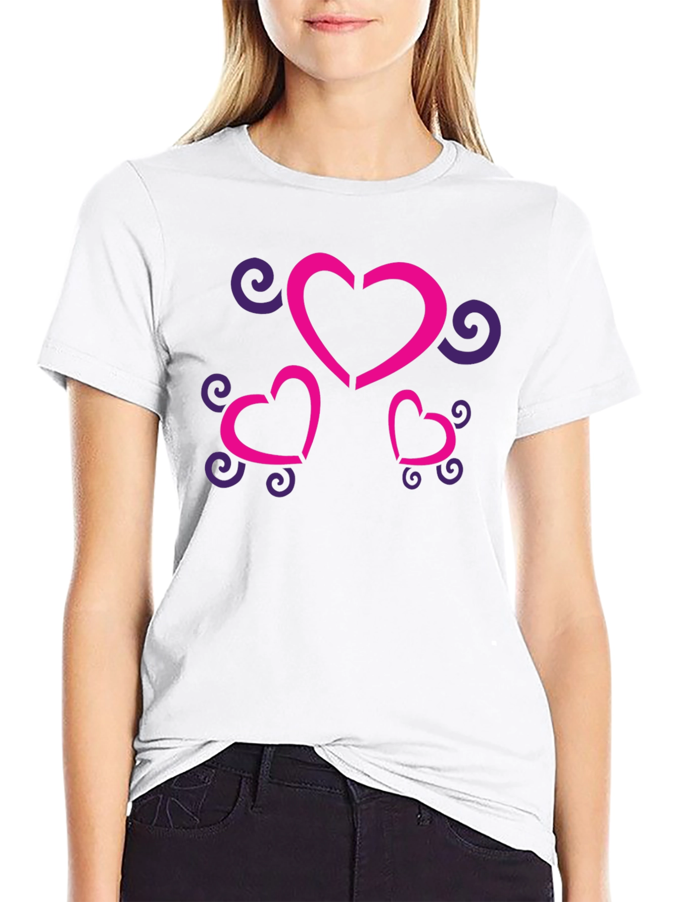 Stylish Black T-Shirt with Heart and Swirl Design