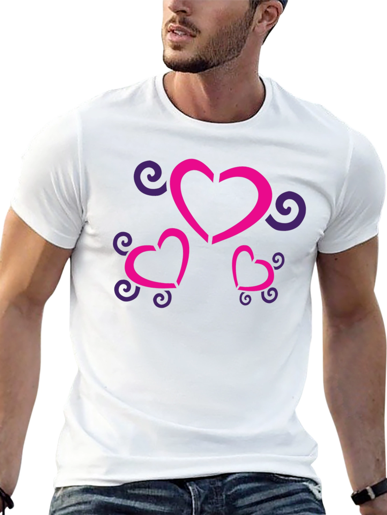 Stylish Black T-Shirt with Heart and Swirl Design