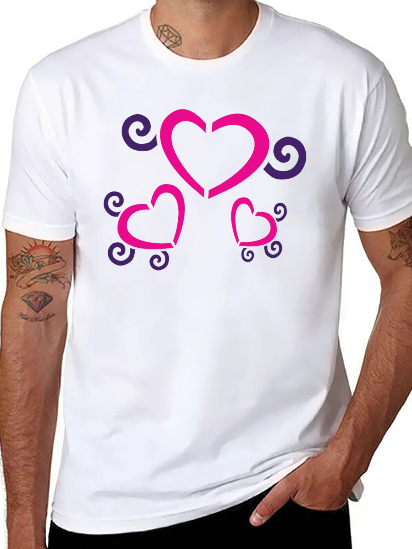 Stylish Black T-Shirt with Heart and Swirl Design