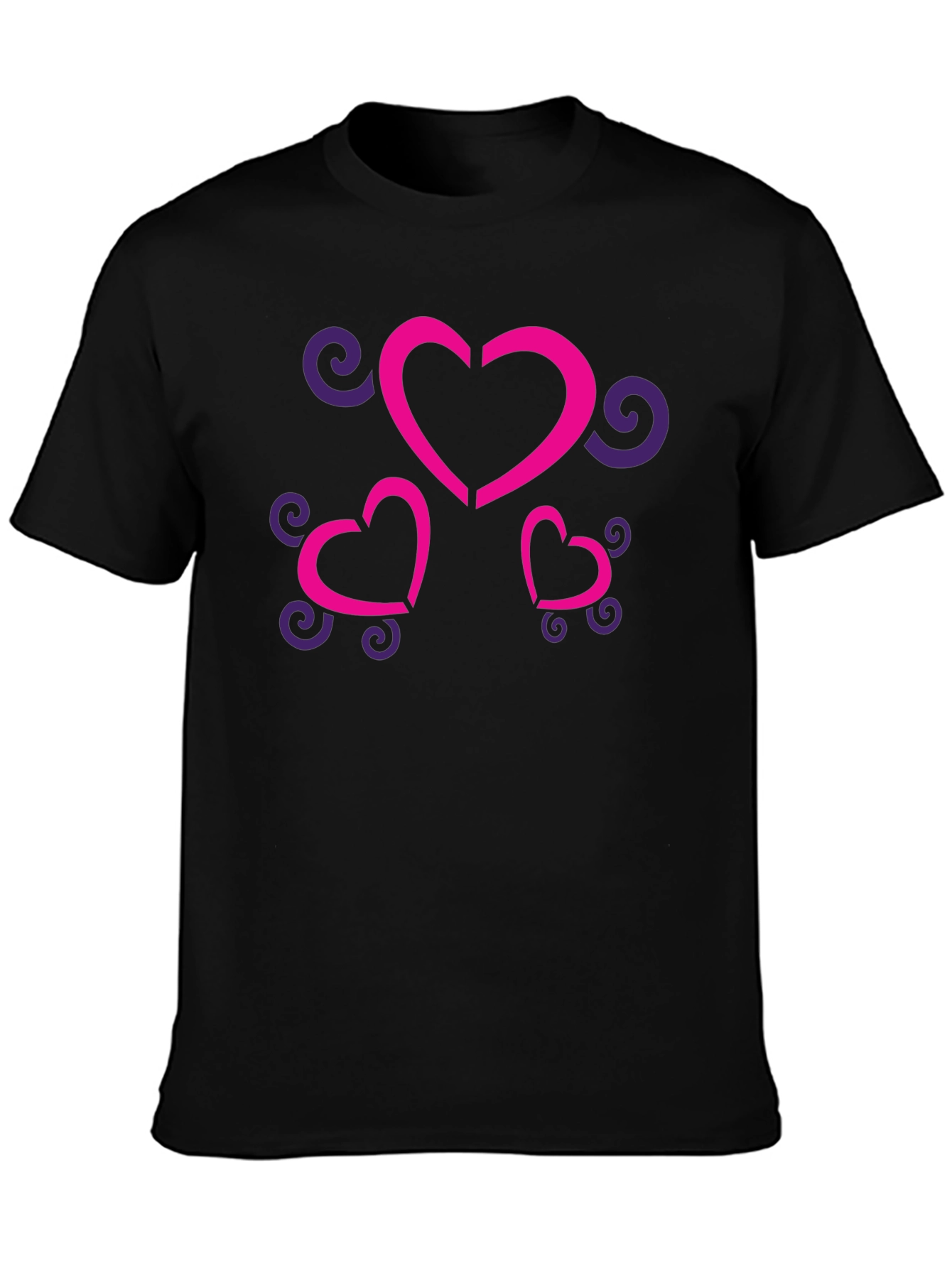 Stylish Black T-Shirt with Heart and Swirl Design