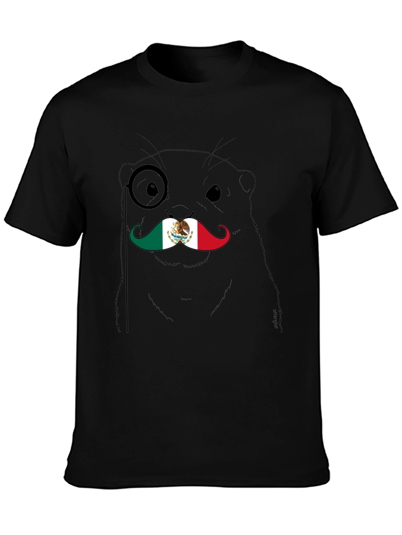 Otter Monocle Mustache Mexico Flag Graphic Tee