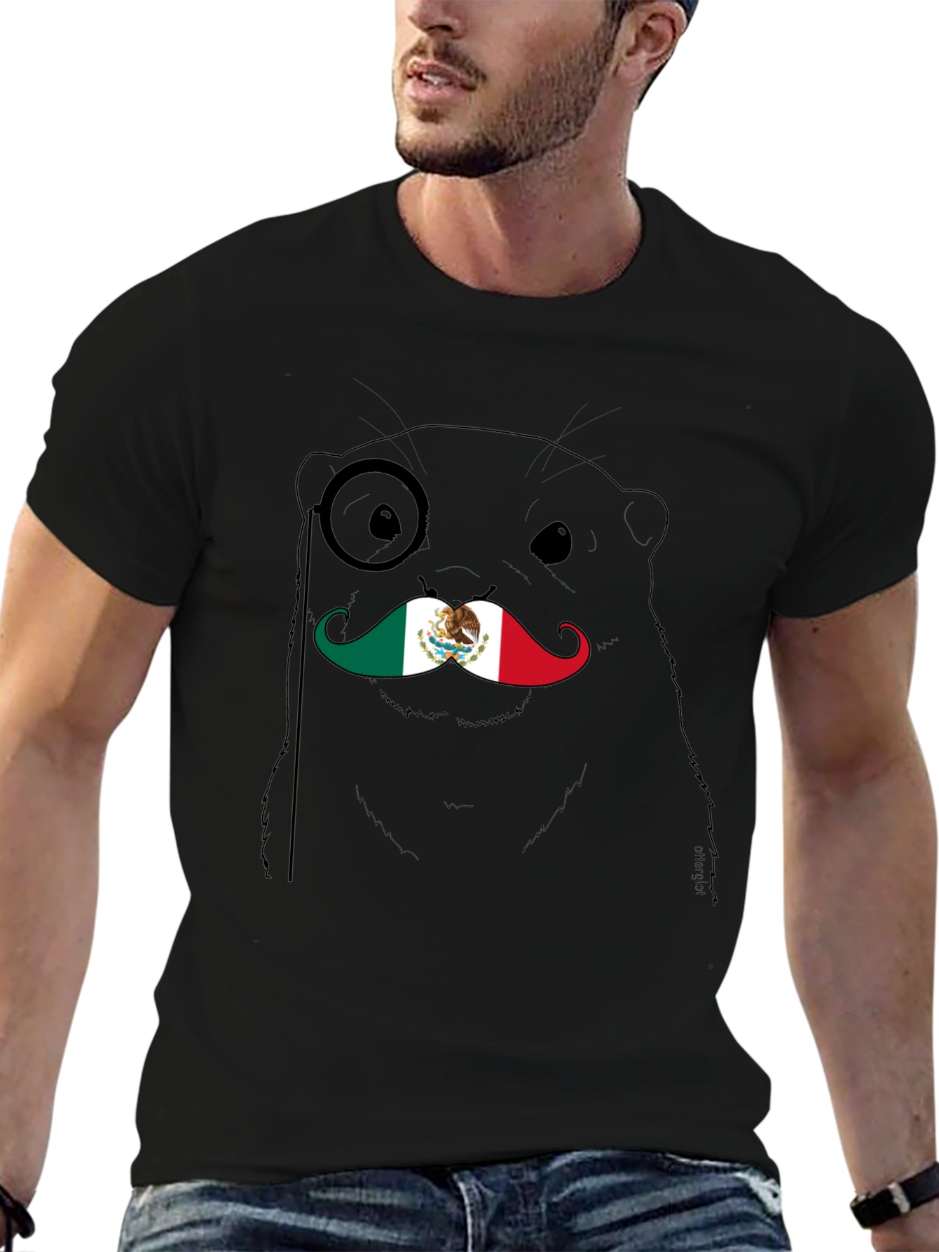 Otter Monocle Mustache Mexico Flag Graphic Tee