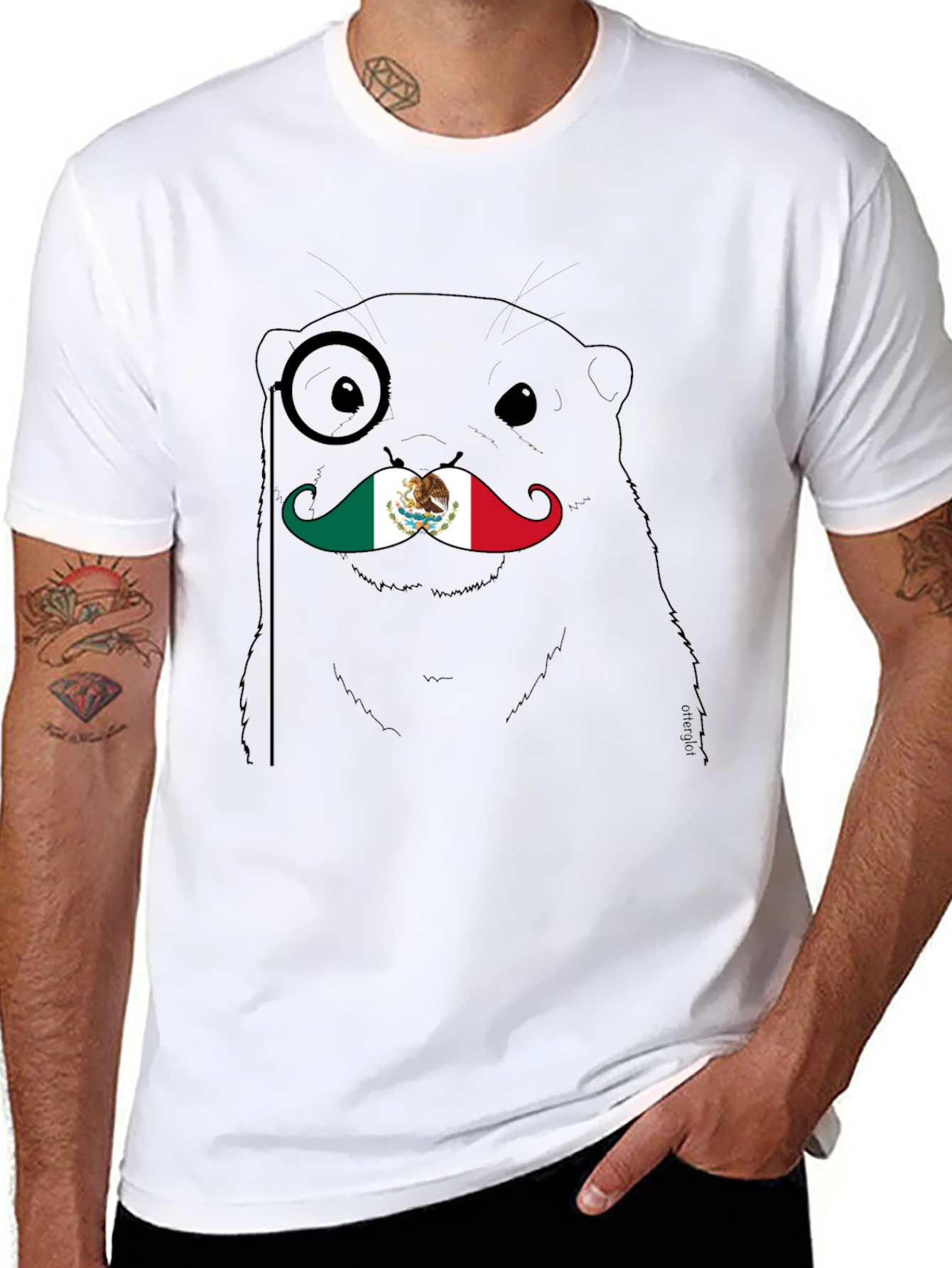 Otter Monocle Mustache Mexico Flag Graphic Tee