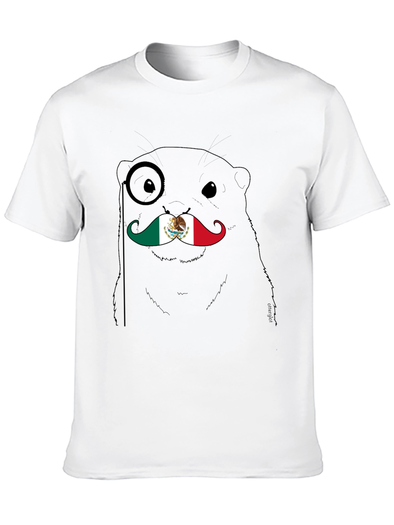 Otter Monocle Mustache Mexico Flag Graphic Tee