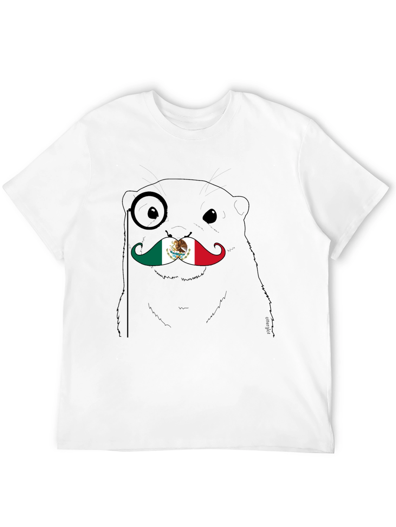 Otter Monocle Mustache Mexico Flag Graphic Tee