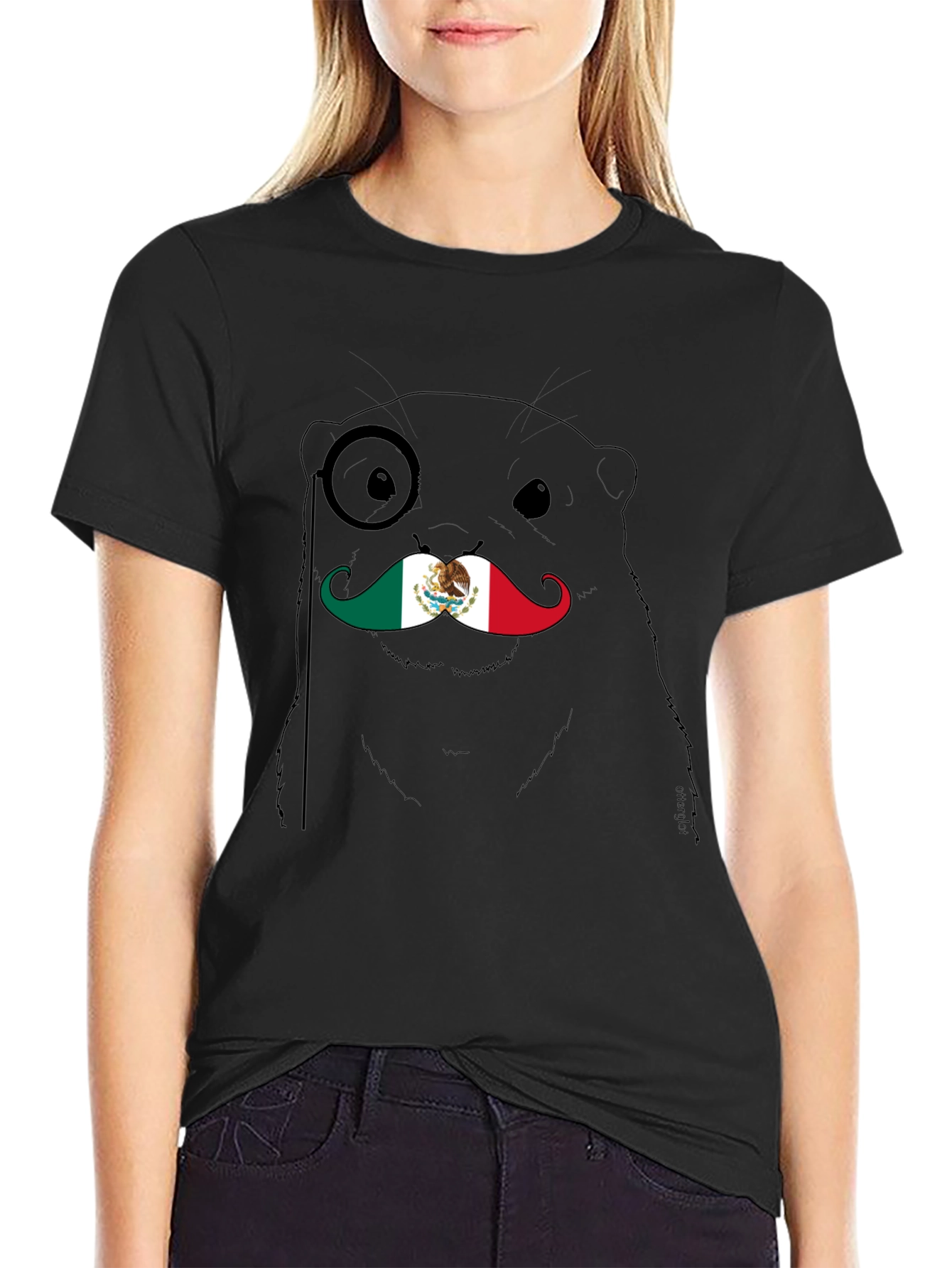Otter Monocle Mustache Mexico Flag Graphic Tee