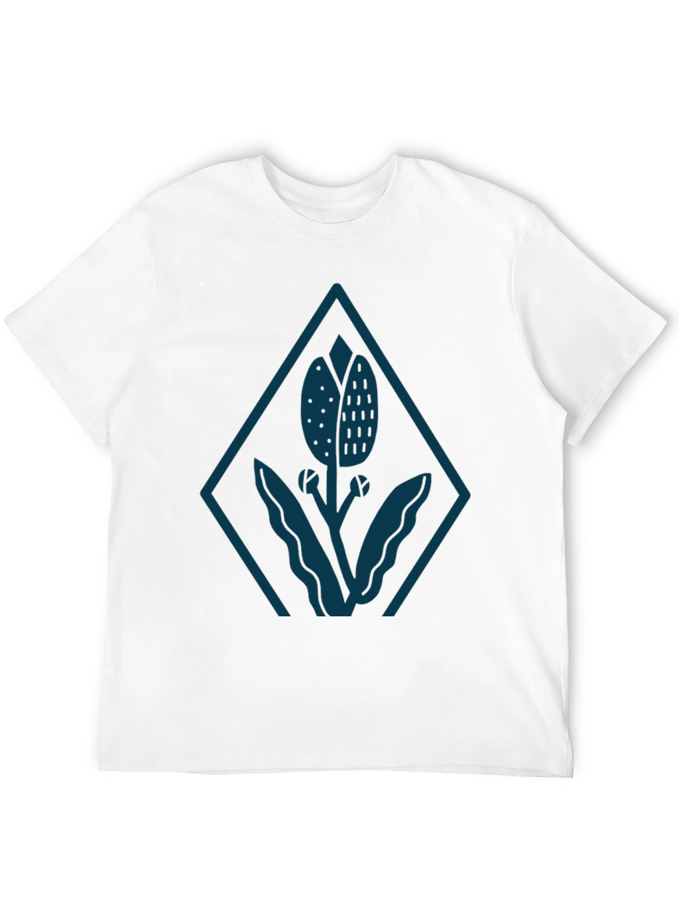 Mens Black Tee with Stylized Floral Diamond Design