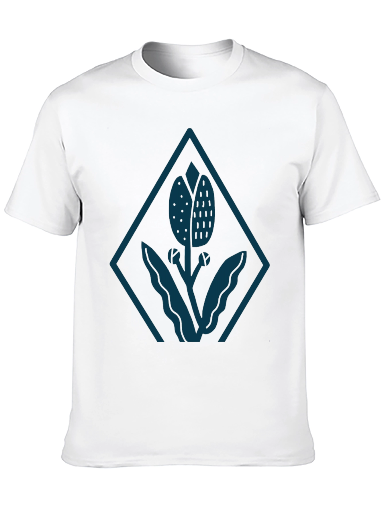 Mens Black Tee with Stylized Floral Diamond Design