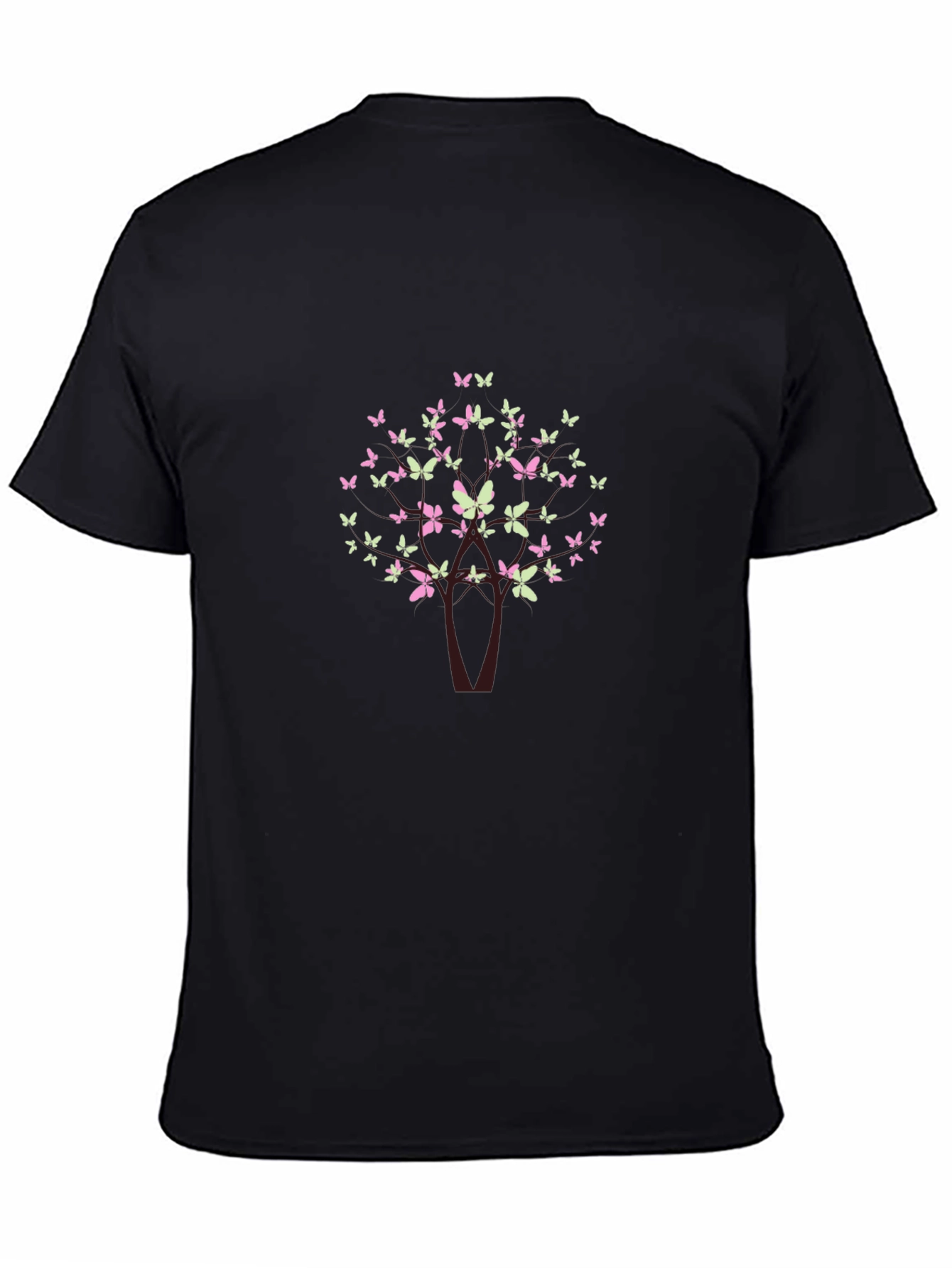 Butterfly Tree Graphic Tee - Black Cotton Casual Shirt