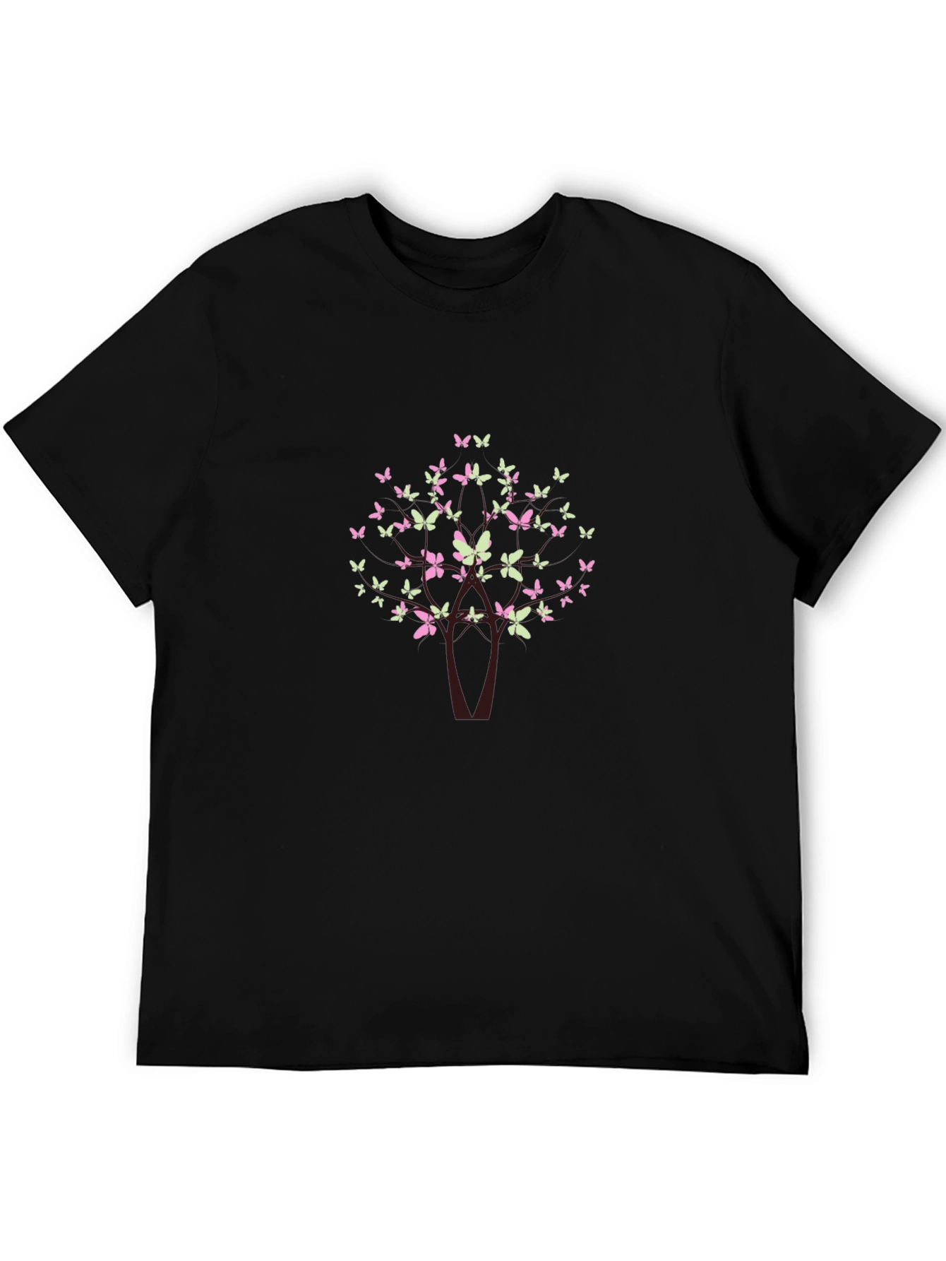 Butterfly Tree Graphic Tee - Black Cotton Casual Shirt