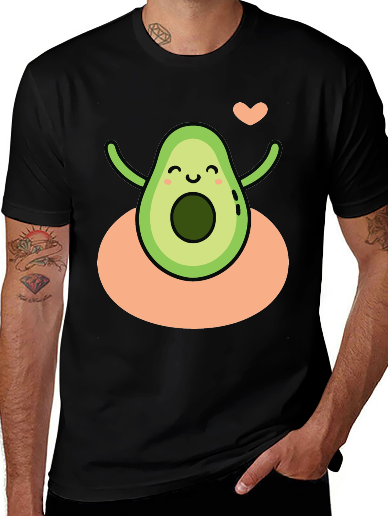 Cute Avocado Heart Black Graphic Tee