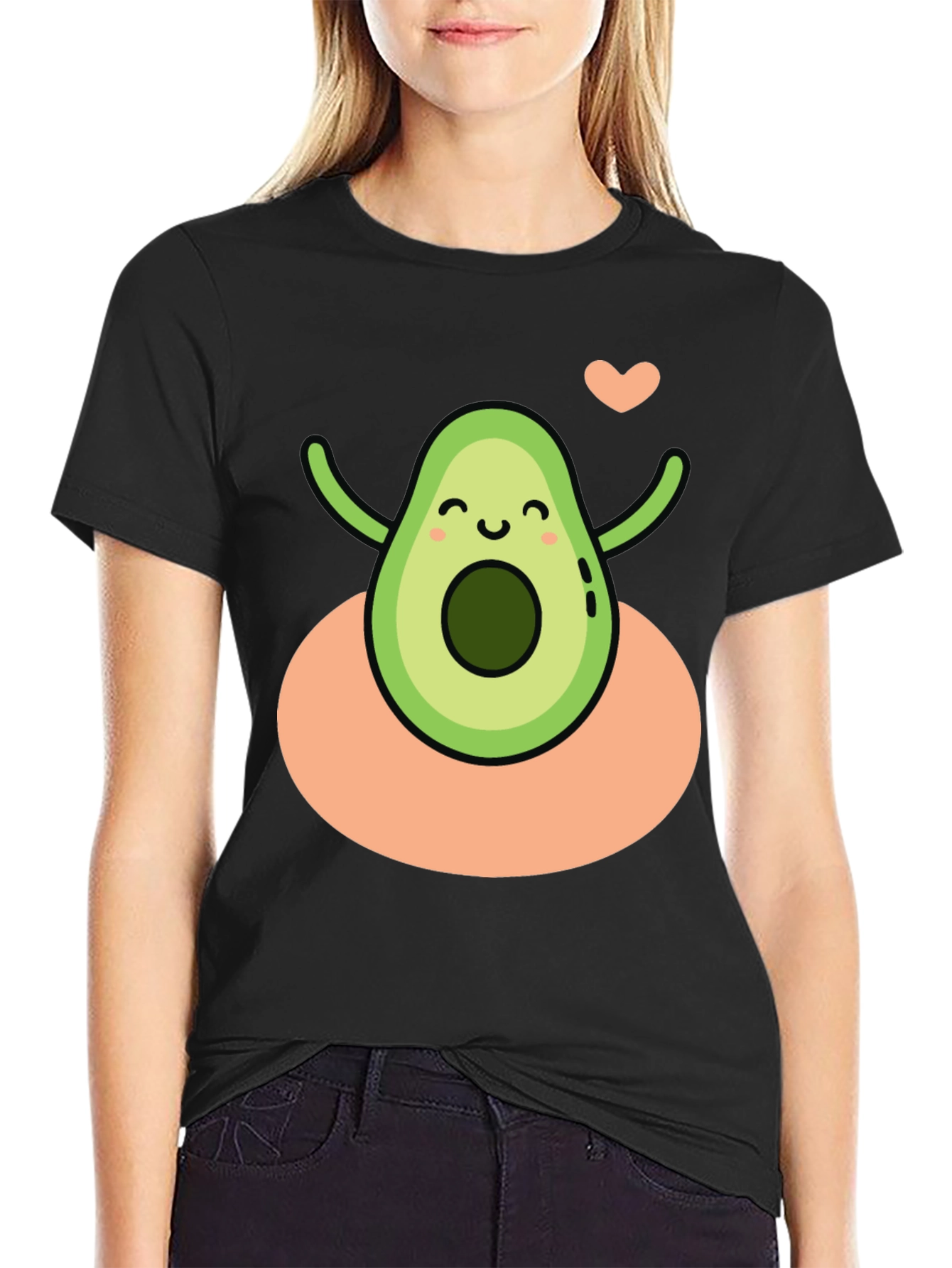 Cute Avocado Heart Black Graphic Tee