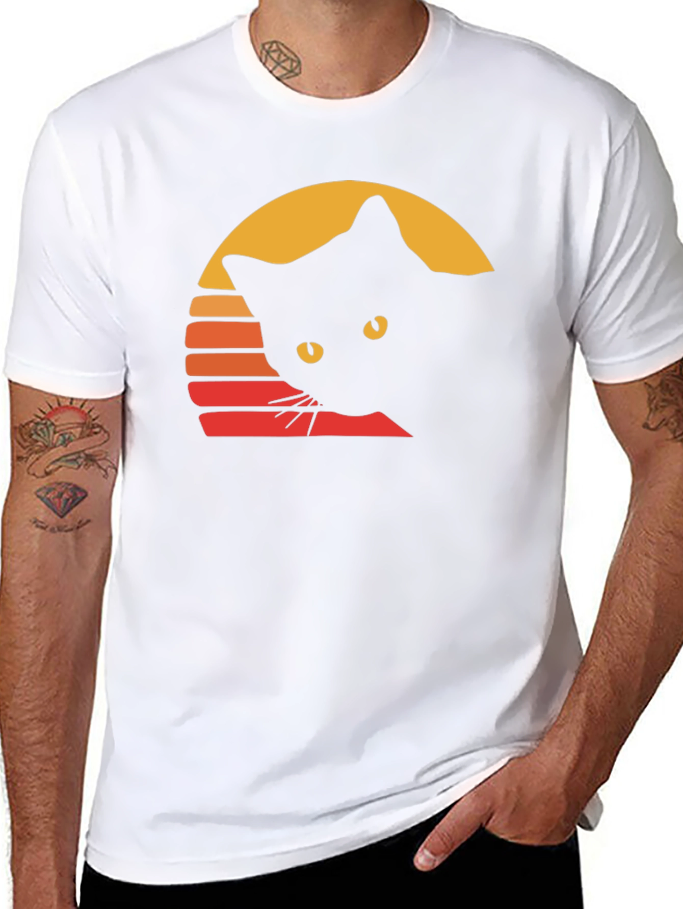 Retro Cat Sunset T-Shirt - Unique Black Cat Design