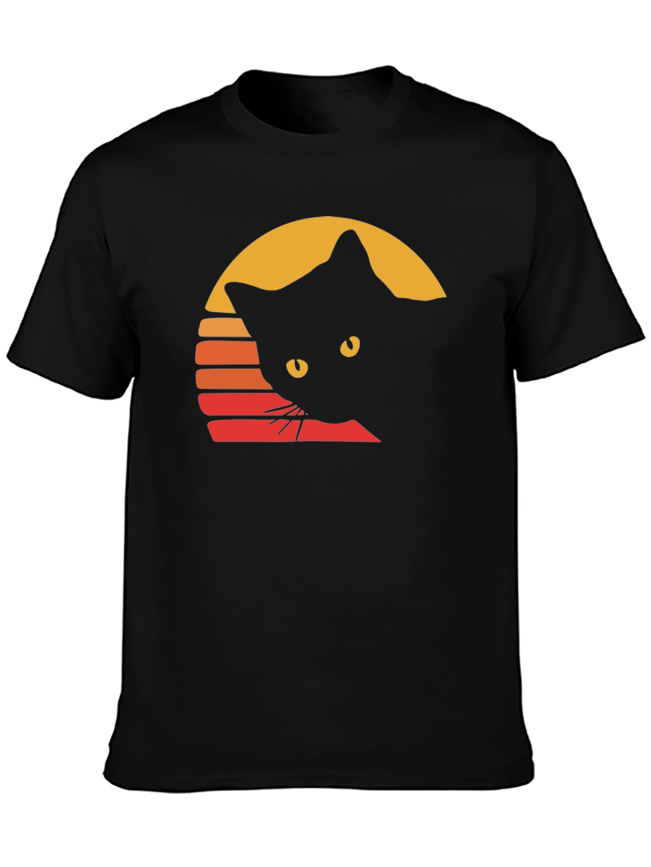 Retro Cat Sunset T-Shirt - Unique Black Cat Design