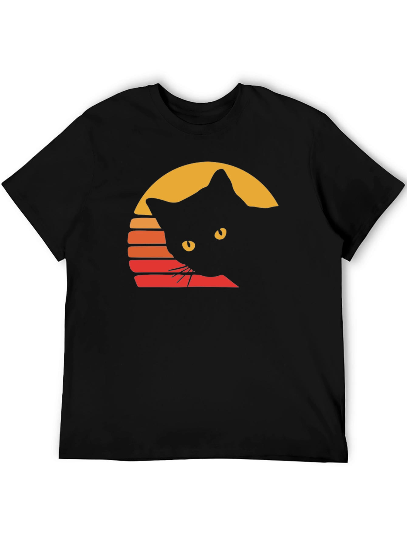 Retro Cat Sunset T-Shirt - Unique Black Cat Design