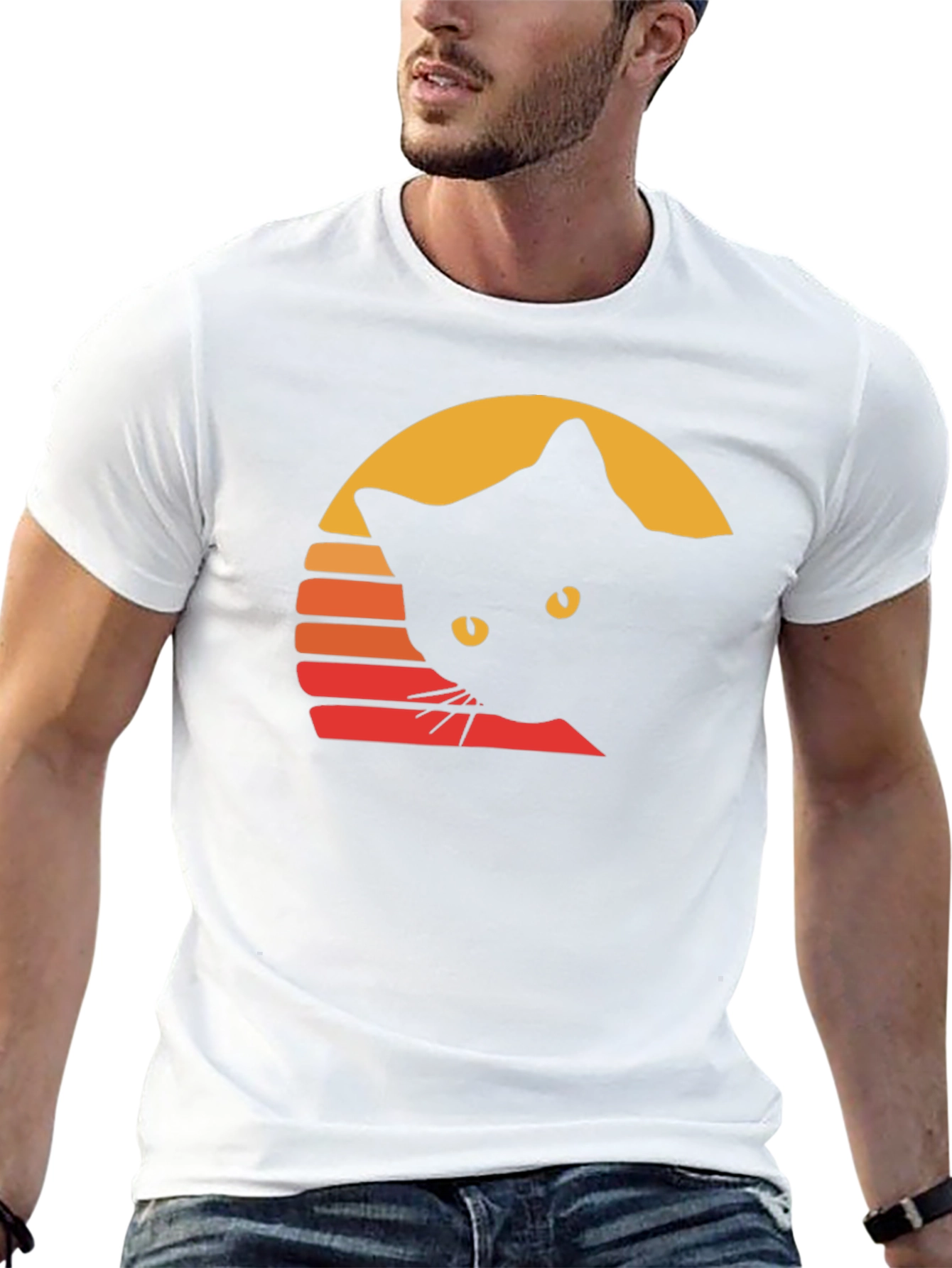 Retro Cat Sunset T-Shirt - Unique Black Cat Design