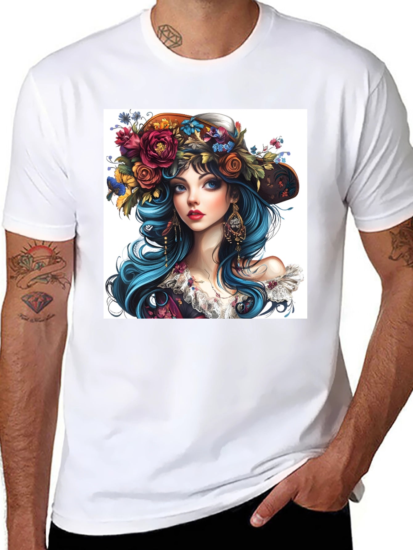 Floral Hat Girl Graphic T-Shirt - Unique Design