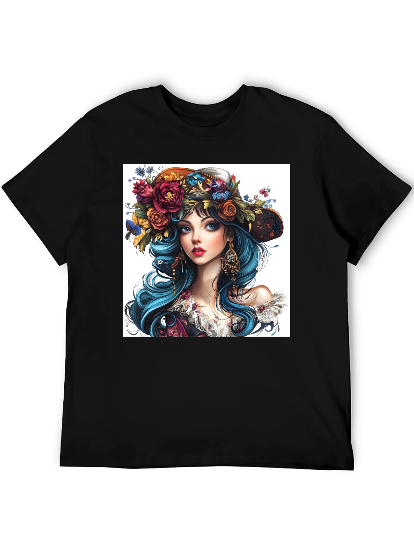 Floral Hat Girl Graphic T-Shirt - Unique Design