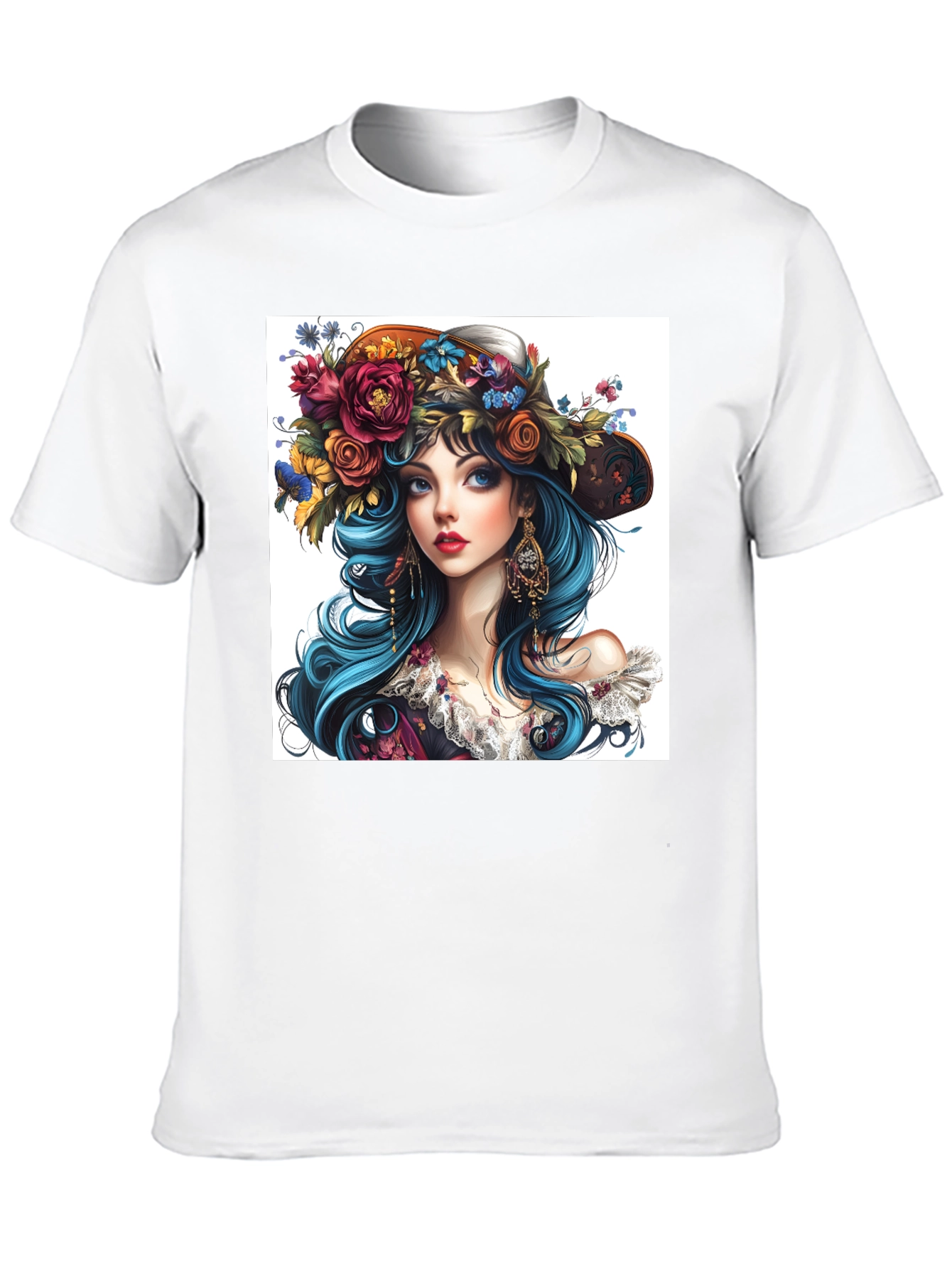 Floral Hat Girl Graphic T-Shirt - Unique Design
