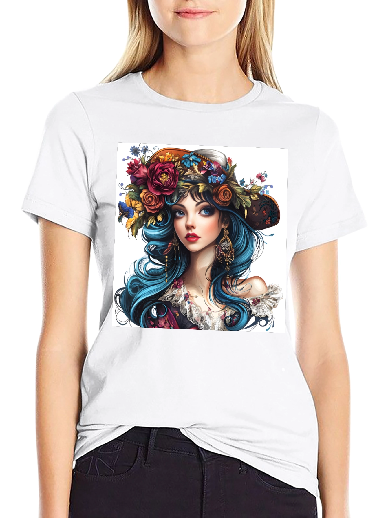 Floral Hat Girl Graphic T-Shirt - Unique Design