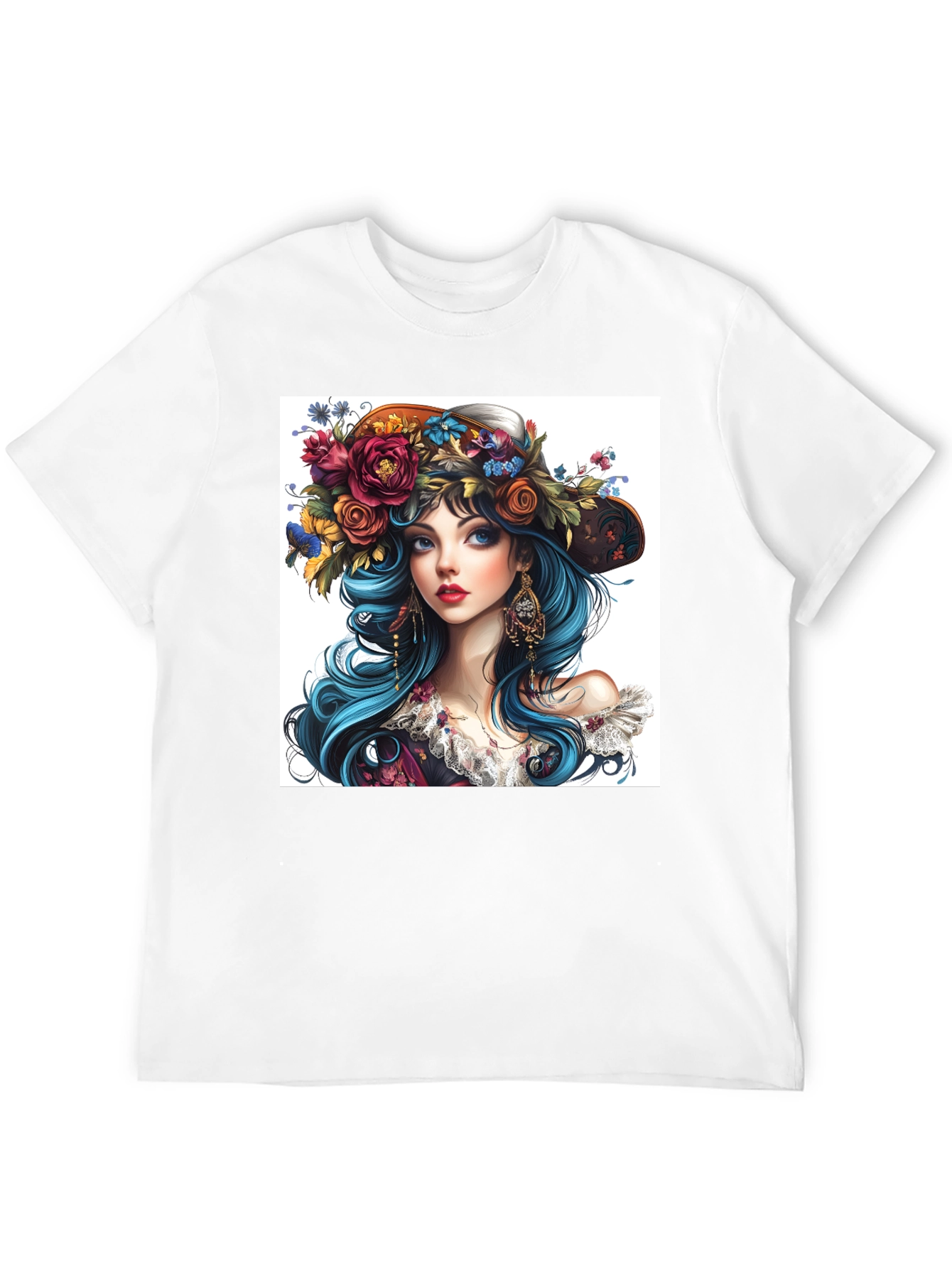 Floral Hat Girl Graphic T-Shirt - Unique Design