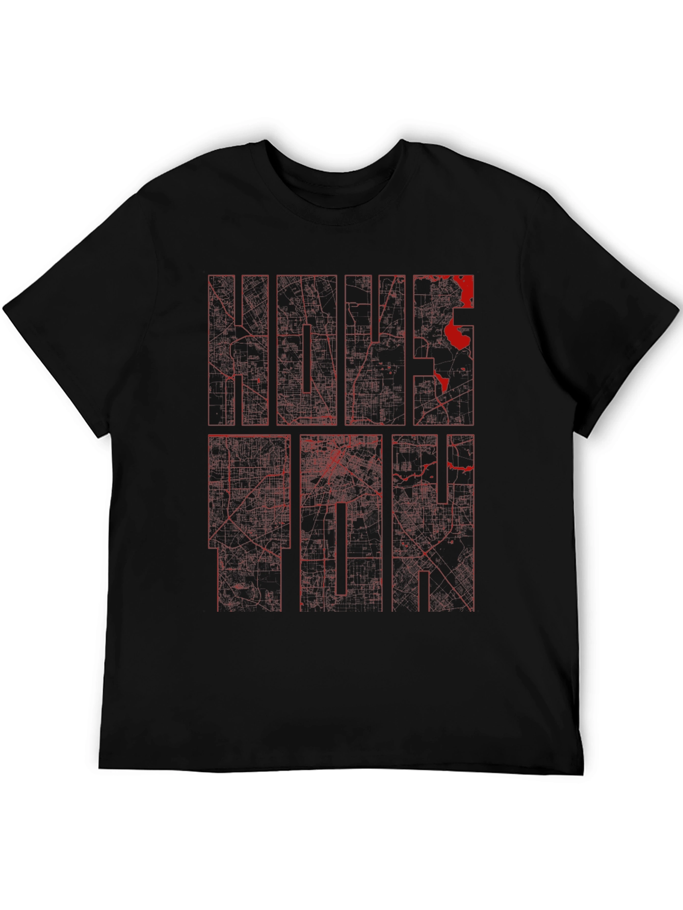 Black Graphic Tee - Red Ink City Map Design
