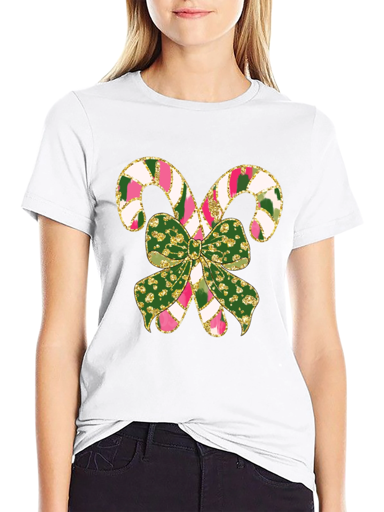 Festive Candy Cane Bow Graphic Tee