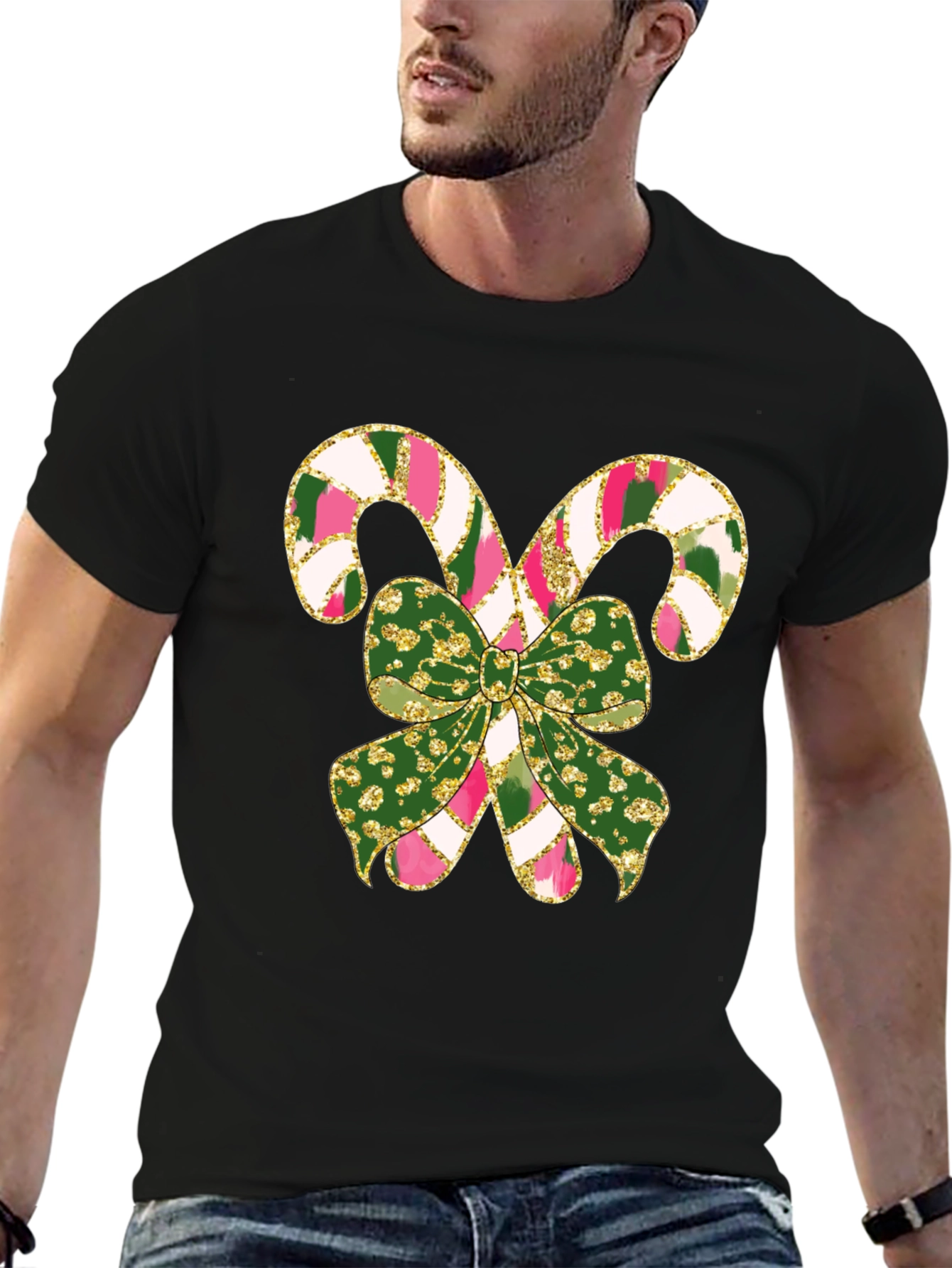 Festive Candy Cane Bow Graphic Tee