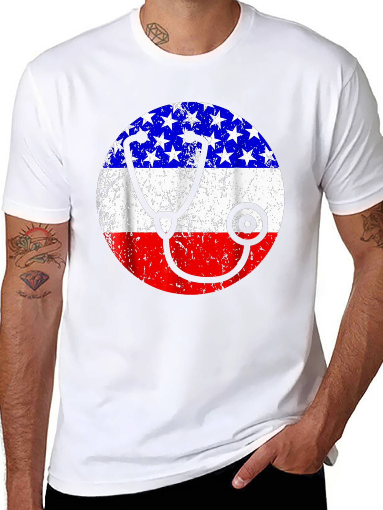 Patriotic Nurse/Doctor T-Shirt - American Flag Stethoscope Design